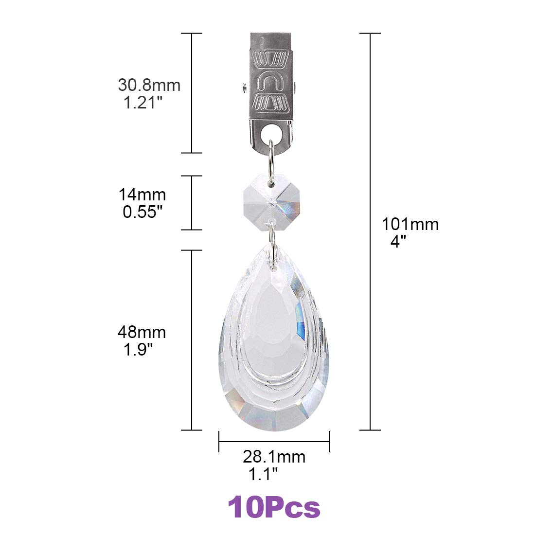 Swpeet 10Pcs Crystal Glass Teardrop Tablecloth Weights with Metal Clips - Heavy Duty Outdoor Picnic Tablecloth Holders for Windy Days, Weddings, and Garden Parties