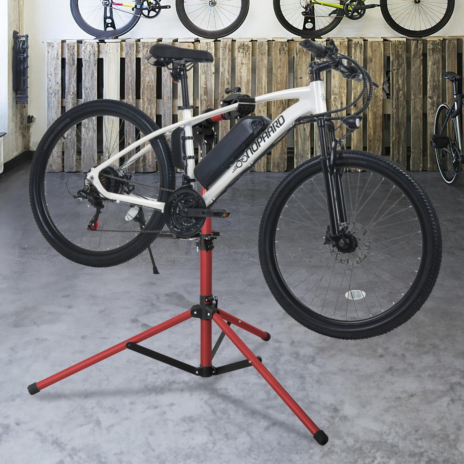Heavy Duty E-Bike Repair Stand - Portable Aluminum Bicycle Maintenance Workstand for Mountain, Road & Folding Bikes (Max 110 lbs) - Perfect for Home Garage, Bike Shops & Outdoor Repairs (Red)