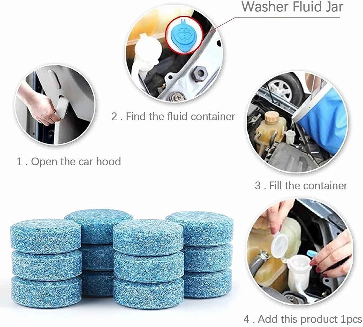 200PCS Glass & Window Cleaning Tablets for Home, Car Windshield - Concentrated Washer Fluid Tablets, Solid Wiper Cleaner for Auto & Household Use | Perfect for Streak-Free Windows, Mirrors, and Glass Surfaces