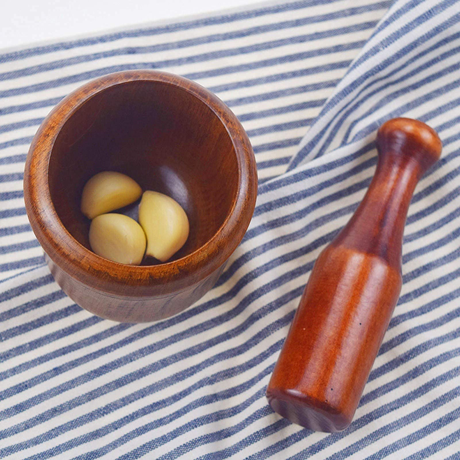 Premium Wooden Mortar and Pestle Set - Handcrafted Garlic Masher & Spice Grinder for Kitchen - Perfect for Crushing Garlic, Ginger, Herbs & Spices - Ideal for Cooking, Baking & Making Fresh Pesto