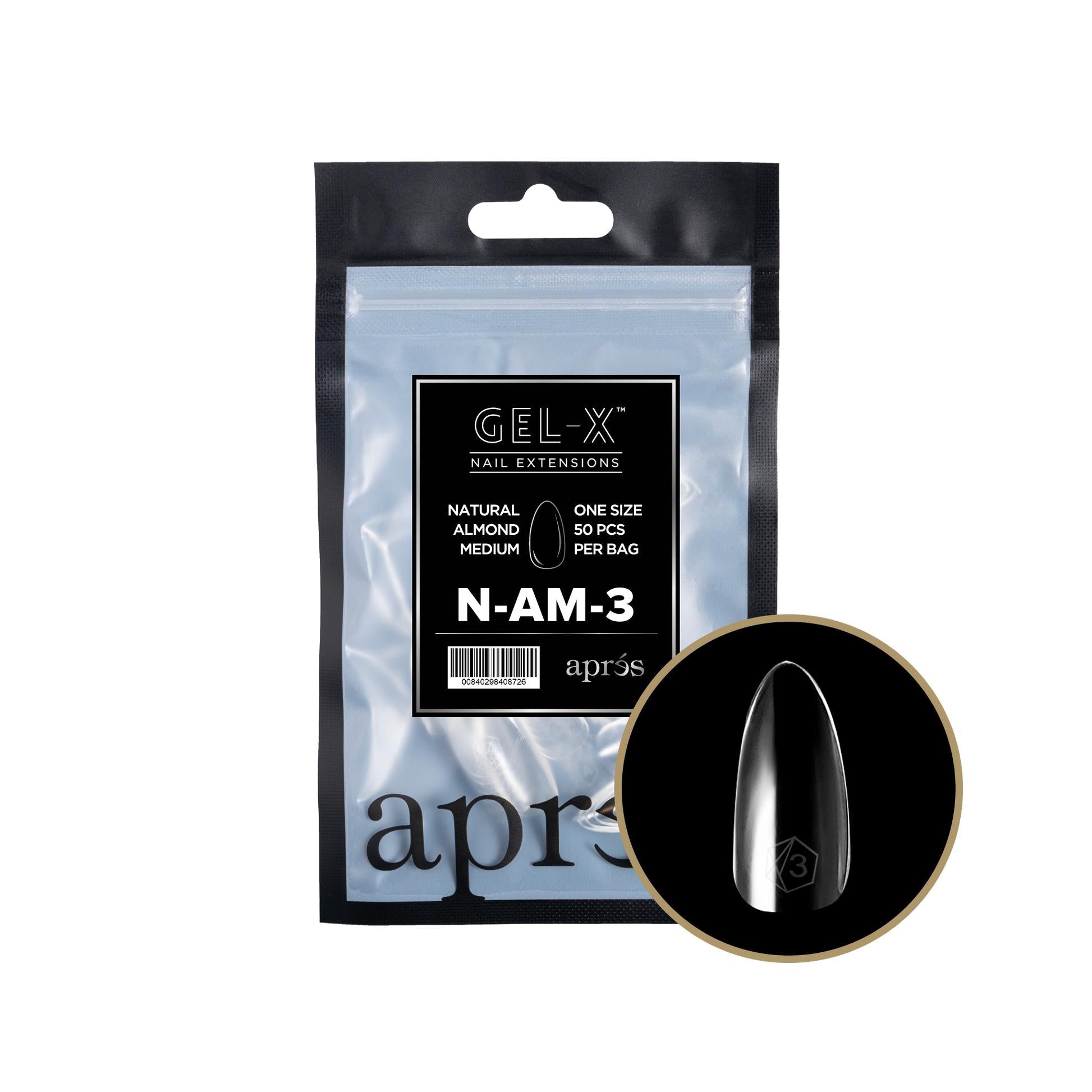 Apres Gel X 2.0 Refill Bags - Natural Almond Medium Size 3 (50 Pcs) | Professional Nail Extension Kit for Salon & Home Manicure | Perfect for DIY Nail Art & Gel Extensions