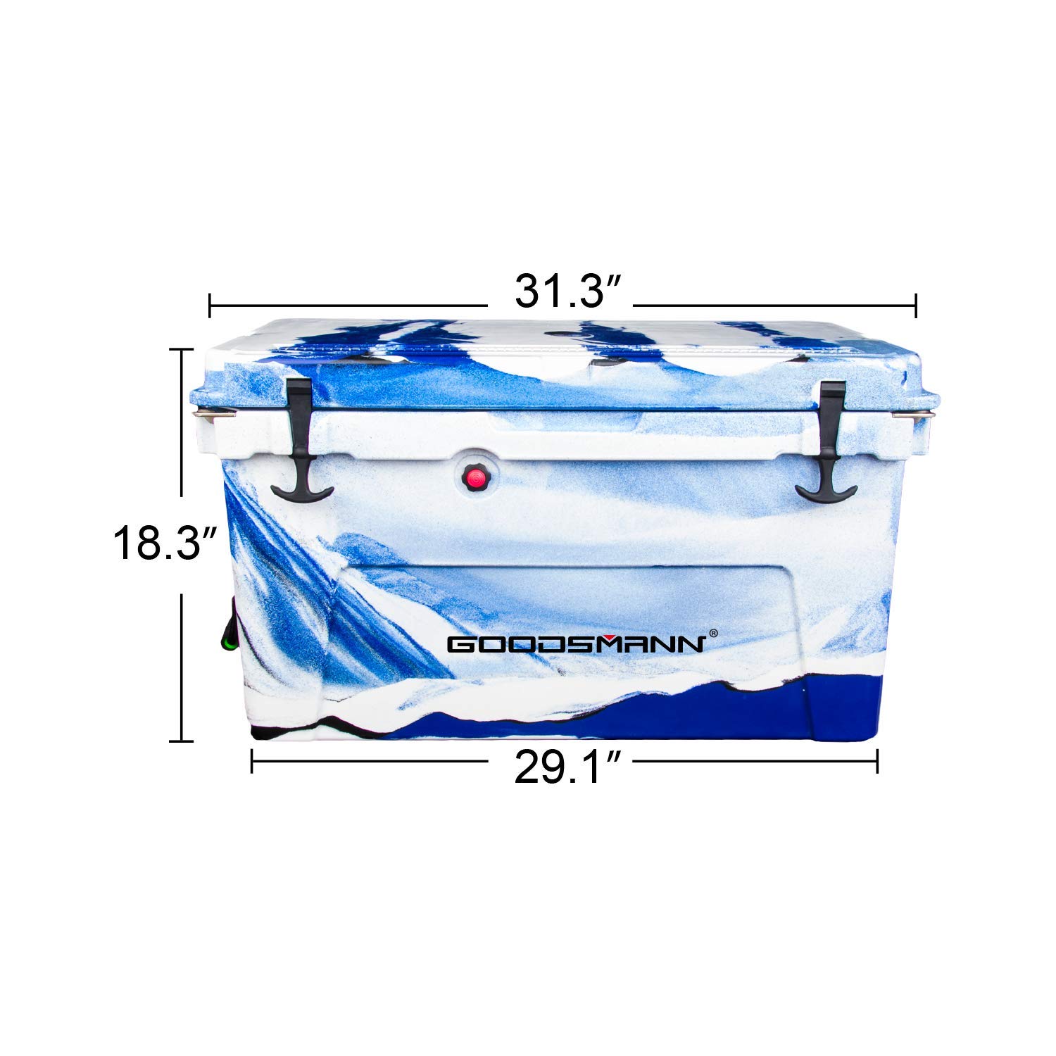 GOODSMANN 70 Quart Heavy-Duty Roto-Molded Cooler - Insulated Ice Chest for Camping, Fishing, Hunting & Outdoor Adventures with Basket, Cup Holder & Cutting Board | Portable Cooler Box for Picnics, Beach Trips & Tailgating