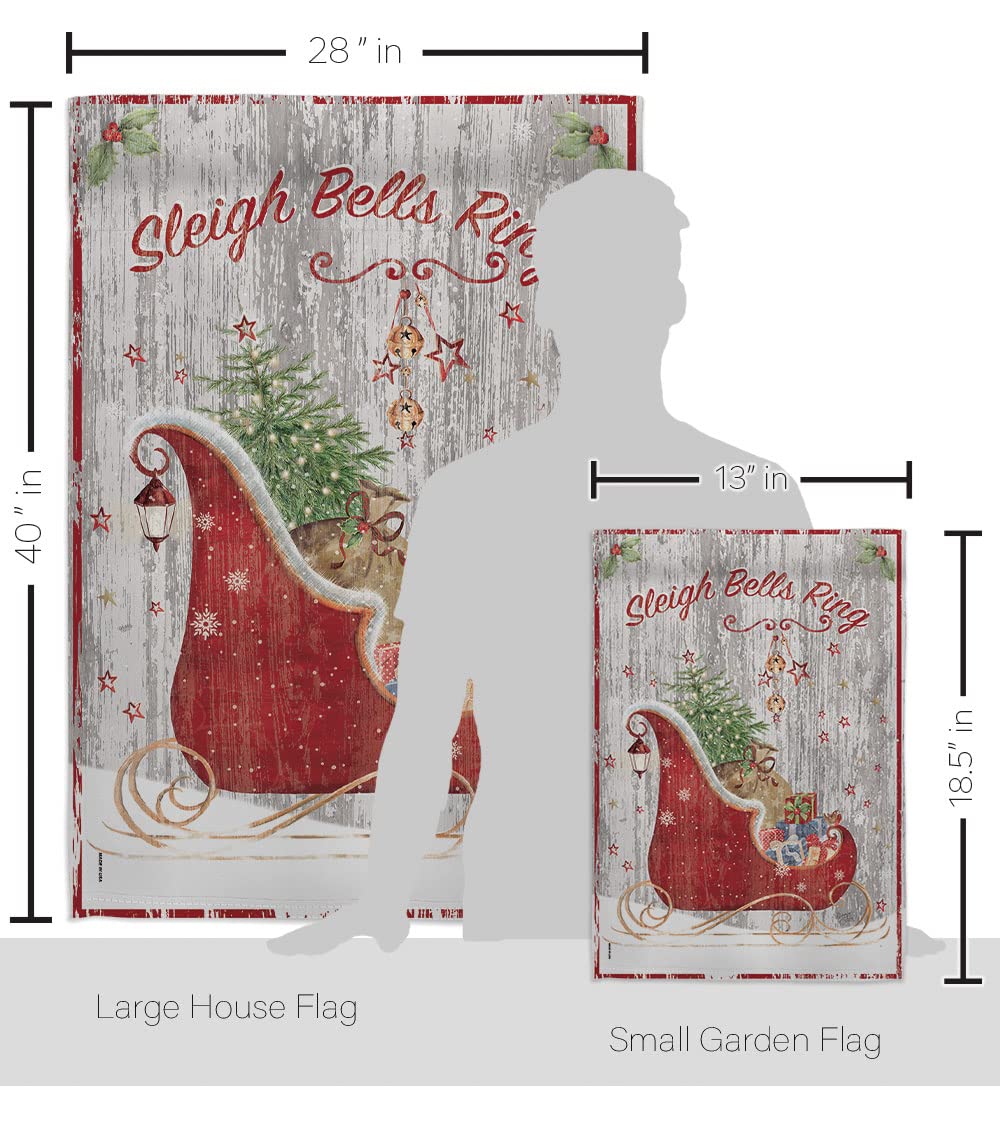 Breeze Decor Christmas Sleigh Bells Flag Set w/Pole - Holiday Yard Decor