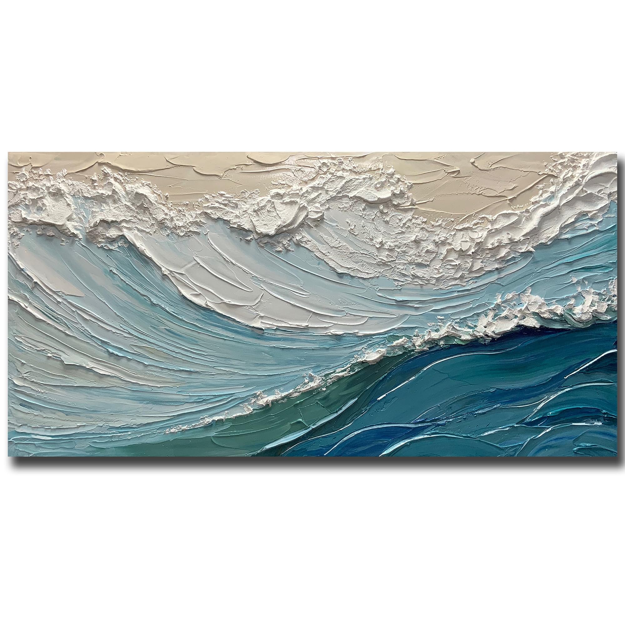 24x48 Inch Hand Painted Abstract Oil Painting - The Surging Waves - Modern Canvas Wall Art for Living Room, Bedroom & Office Decor | Home & Office Wall Decor