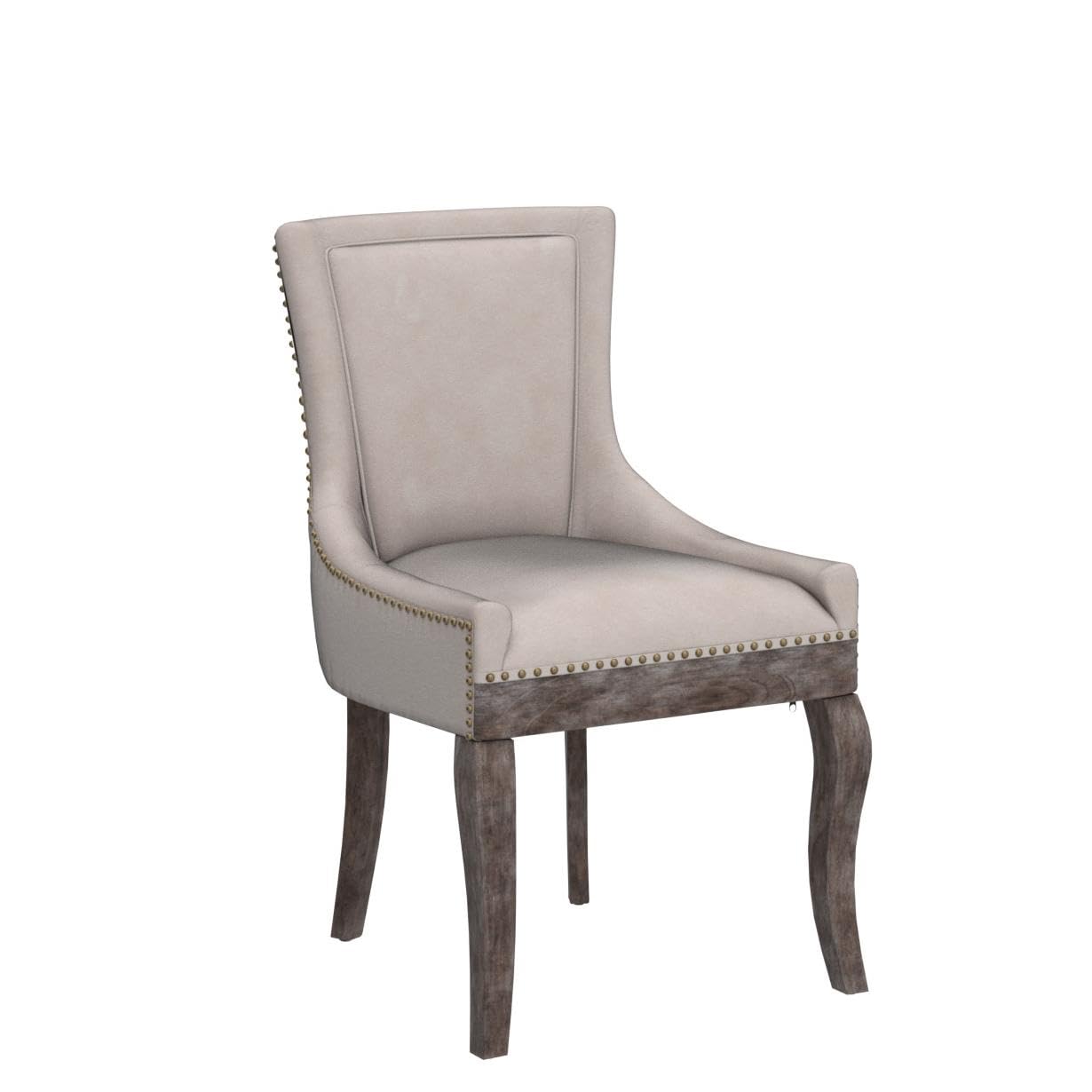 Aoowow 2-Piece Fabric Upholstered Side Chairs Set - Solid Wood Dining Chairs with Nailhead Trim, Beige - Perfect for Kitchen, Dining Room & Home Office Seating
