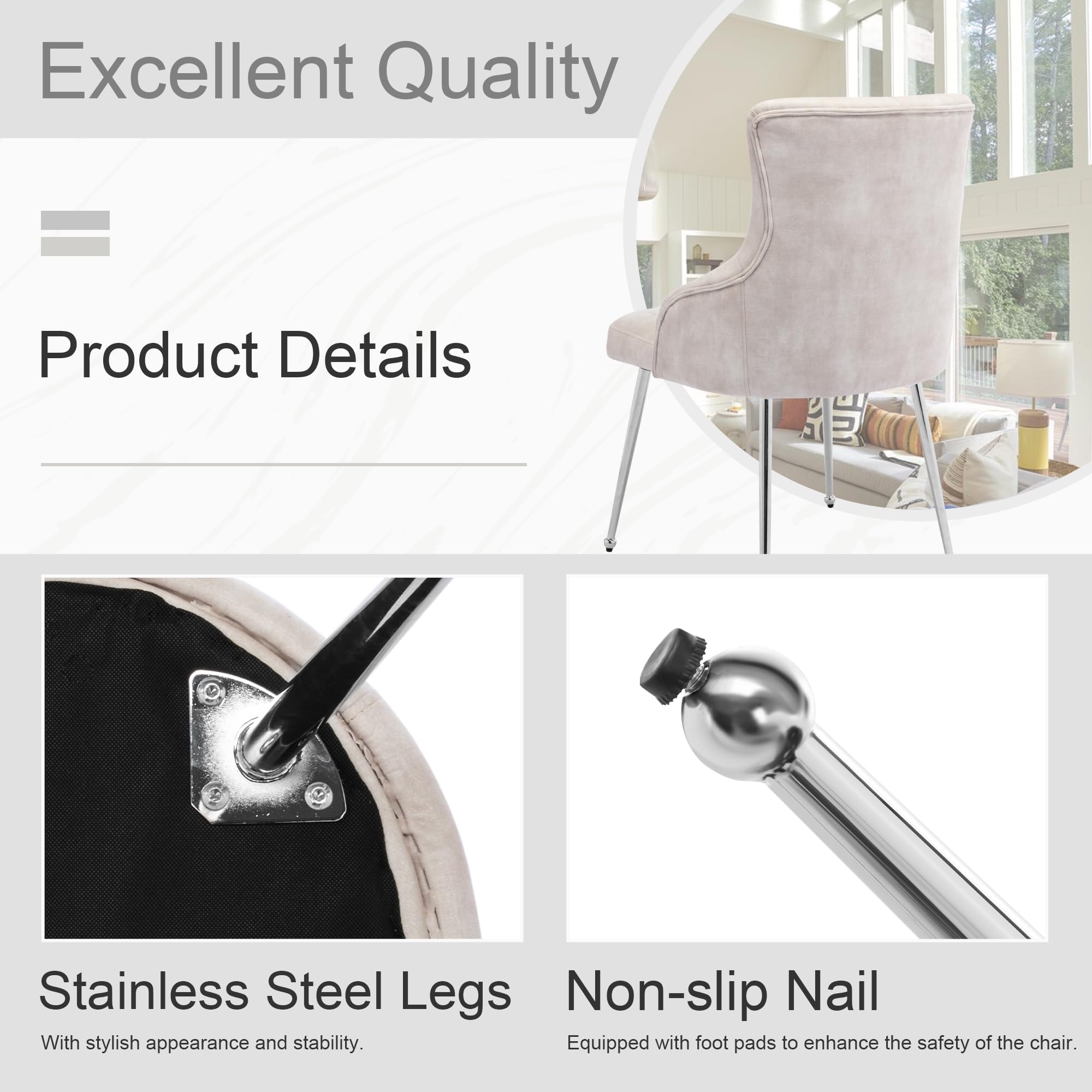 Velvet Vanity Chair with Back - Modern Small Armless Accent Chair with Sturdy Metal Legs - Elegant Tufted Upholstered Side Chair for Living Room, Makeup Room & Bedroom - Perfect for Dressing Tables, Bedside Seating & Home Decor