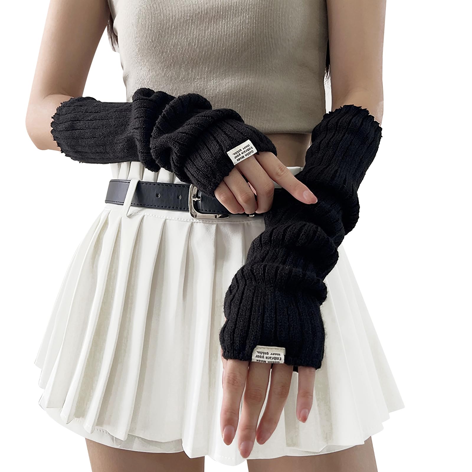 Y2K Cool Girls Fingerless Arm Warmers - Long Sleeve Knitted Harajuku Style Arm Covers for Women | Perfect for Winter Fashion, Cosplay, and Streetwear Outfits