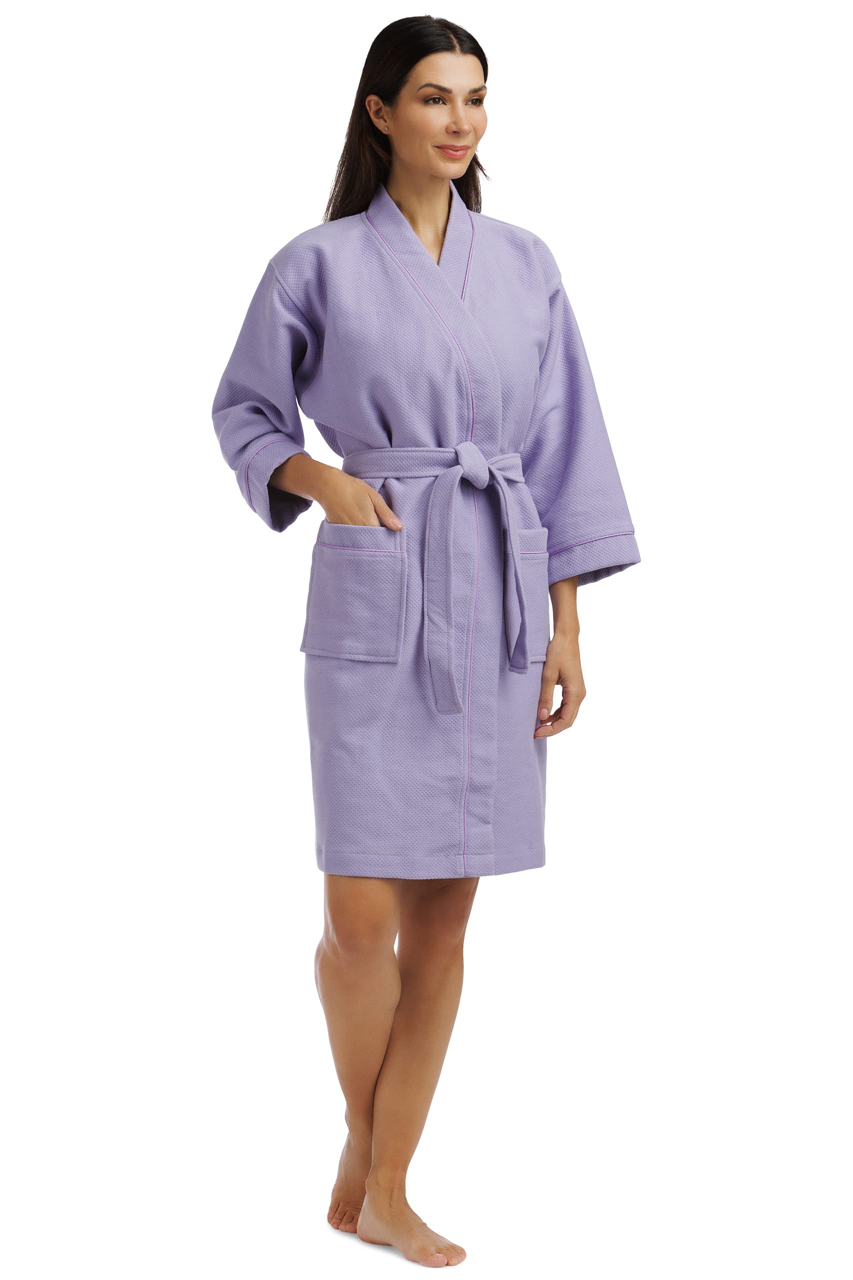 Fishers Finery Women's Waffle Kimono Resort Spa Robe - Soft Lightweight Short Robe for Lounge, Beach & Vacation - Above Knee Length