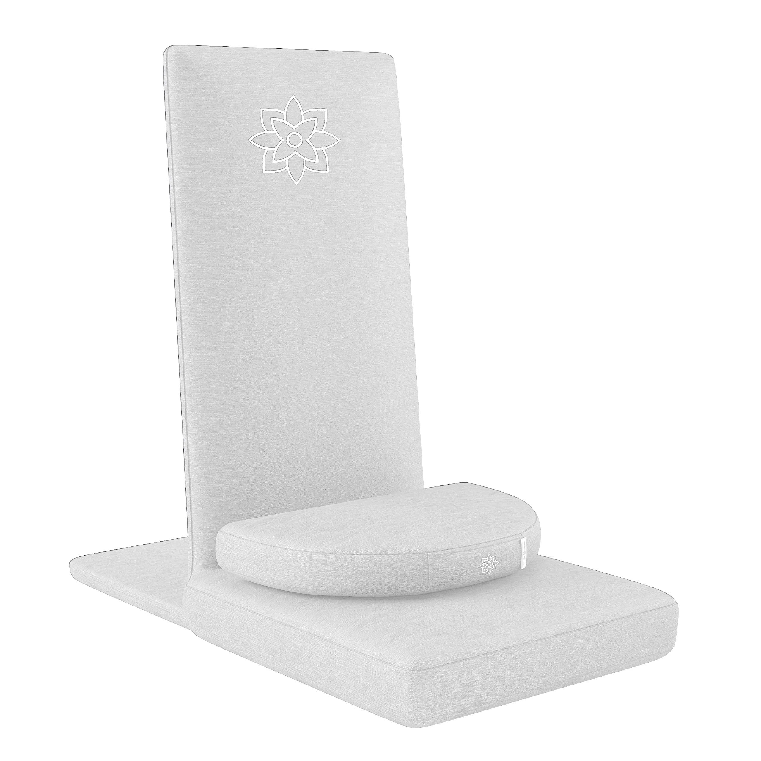 Mindful Modern Folding Meditation Chair with Back Support - Adjustable Floor Seat for Yoga & Zen Practice - Includes Half Moon Buckwheat Cushion - Perfect for Living Room, Bedroom & Meditation Spaces