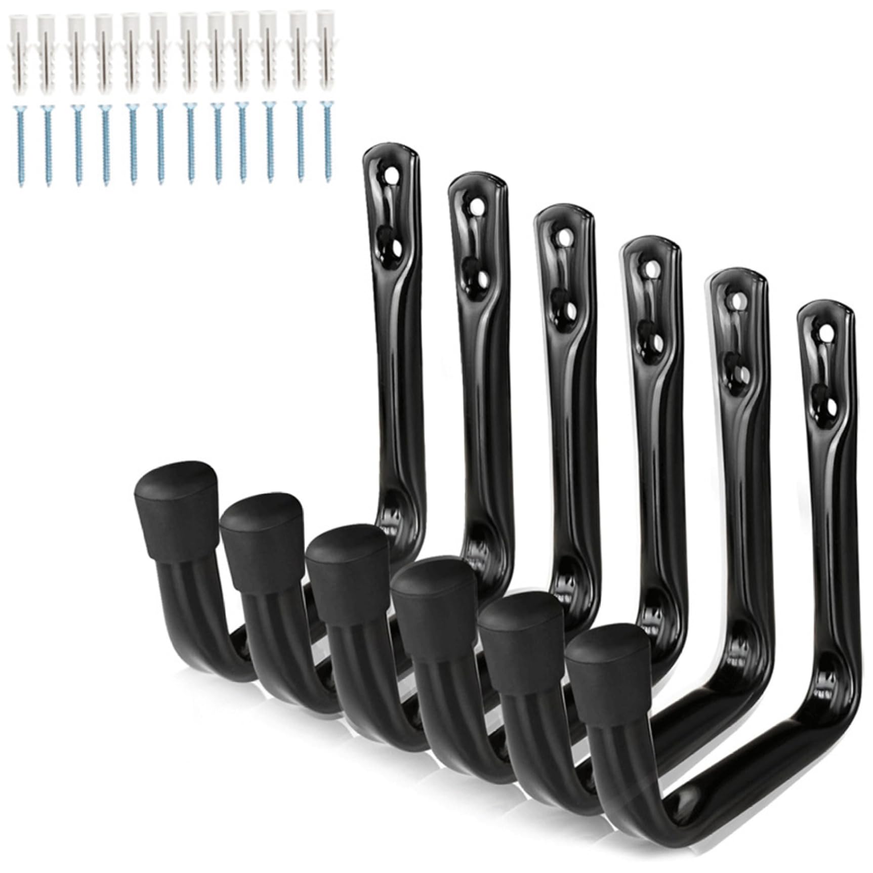 6-Pack Heavy Duty Iron Utility Hooks - Wall Mounted Garage Storage Hooks for Tools, Cables, Bikes, Ladders & Garden Tools - Perfect for Garage, Shed & Workshop Organization