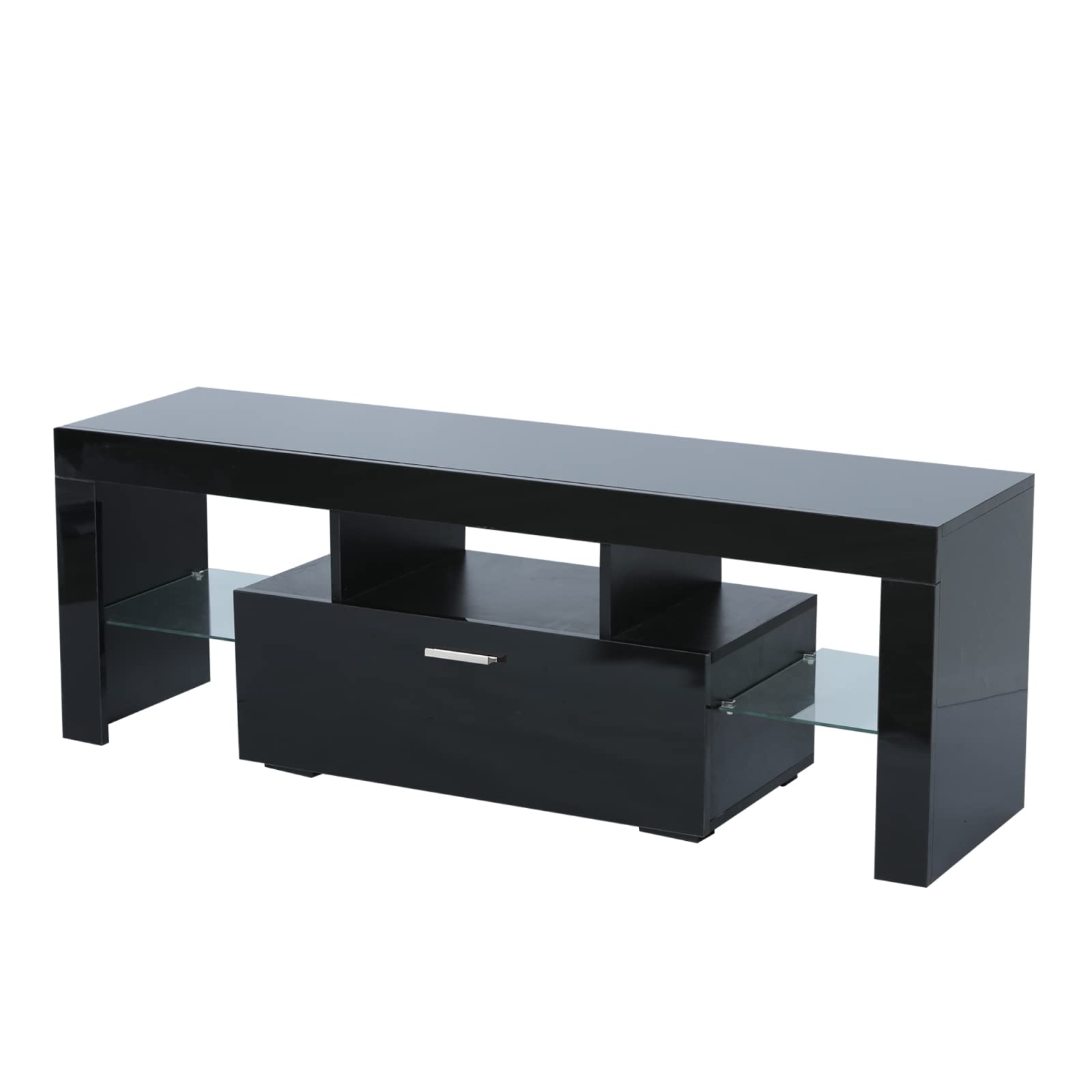 Modern White TV Stand for 50-70 Inch TVs - High Gloss Entertainment Center with 2 Storage Drawers & LED Lighting System - Perfect for Living Room Home Theater Setup