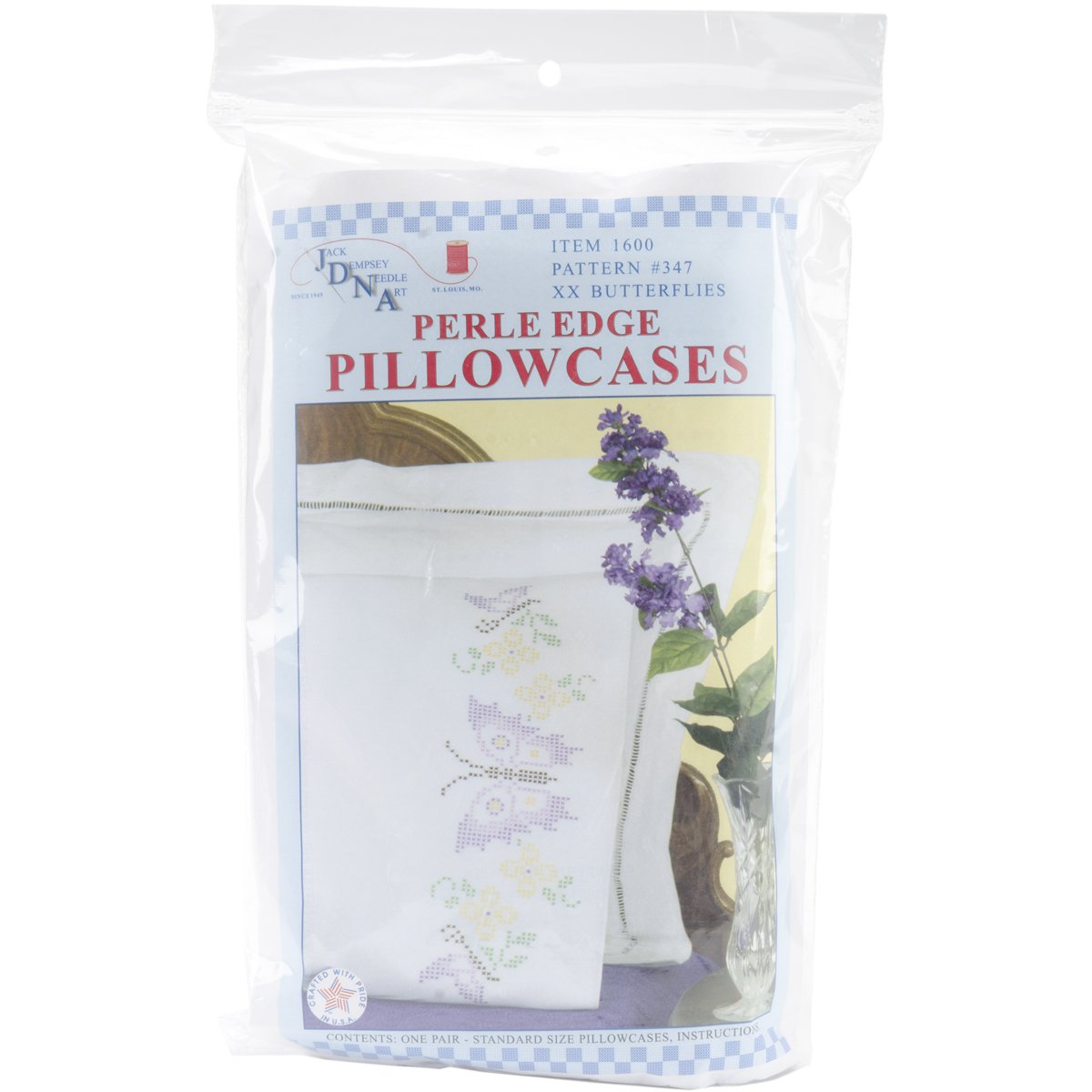 Stamped Pillowcases with White Perle Edge - Set of 2 - XX Butterflies Design - Perfect for Bedroom Decor & Gift Giving