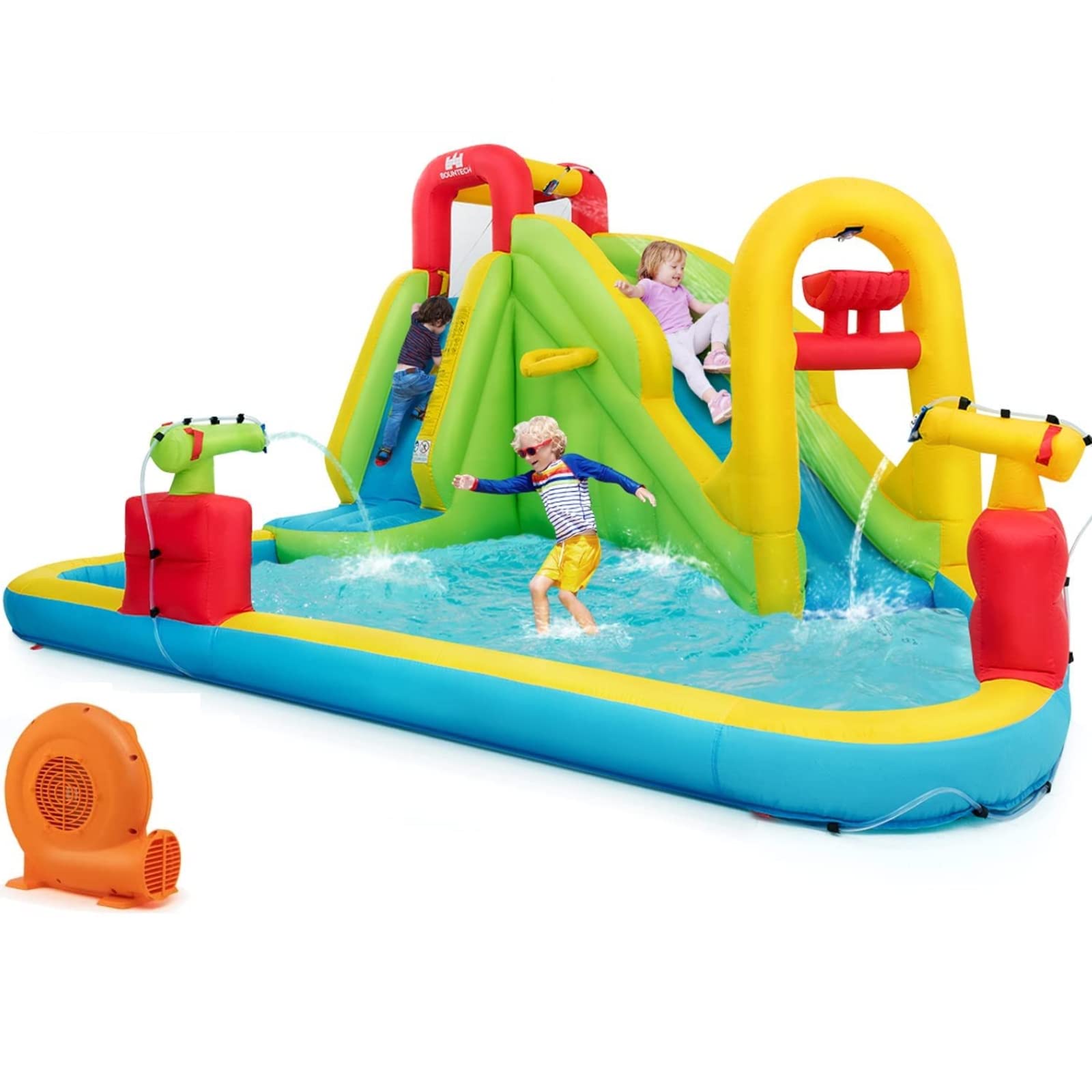 **BOUNTECH Inflatable Water Slide for Kids & Adults - Mega Waterslide Park with Climbing Wall, 550W GFCI Blower - Backyard Outdoor Party Fun - Perfect for Summer, Birthday Parties, and Family Gatherings**