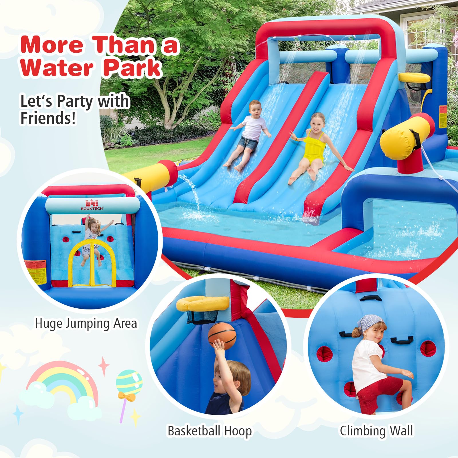 BOUNTECH 21x13FT Inflatable Water Slide Park - Dual Racing Slides, Splash Pool for Kids & Adults - Perfect for Backyard Parties, Summer Fun, and Outdoor Family Gatherings