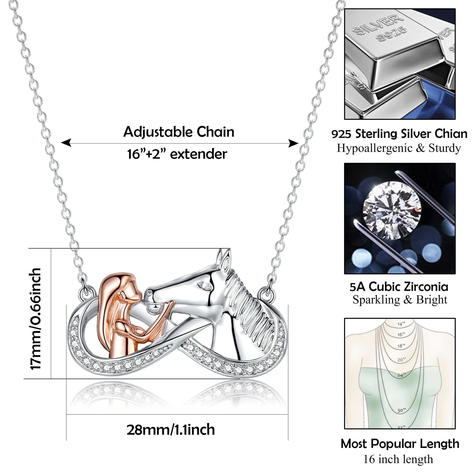 LYTOPTOP Sterling Silver Horse Necklace for Women & Girls - Infinity Cubic Zirconia Pendant Jewelry - Perfect Gift for Teenagers, Daughters & Horse Lovers - Elegant Everyday Wear & Special Occasions