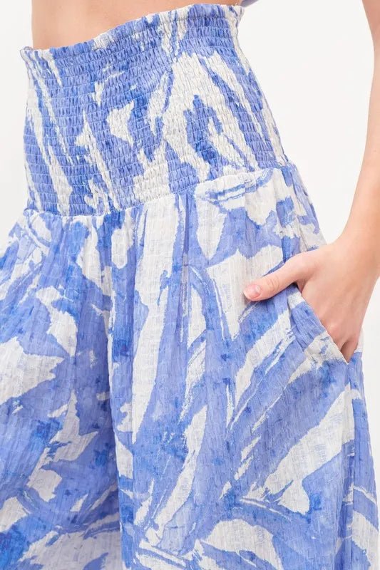 Abstract Print Wide Leg Pants with Smocked Tied Waist - Comfortable & Stylish Women's Lounge Pants for Casual Wear, Travel, and Home Relaxation