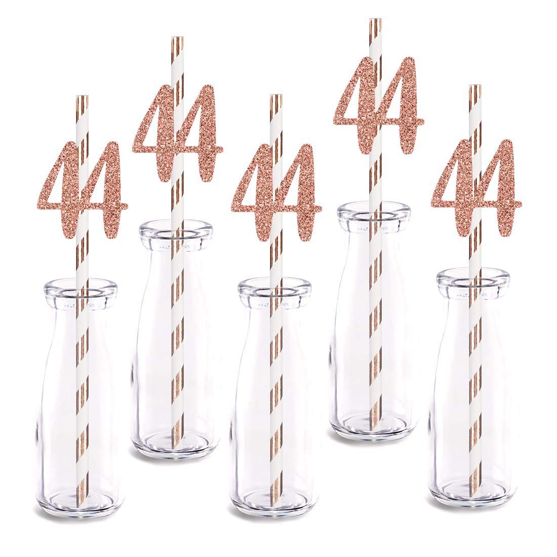 Rose Gold Glitter 44th Birthday Party Straws - 24pcs Cut-Out Number 44 Drinking Decorations for Women, Birthday Supplies | Perfect for Birthday Celebrations, Bridal Showers & Anniversary Parties