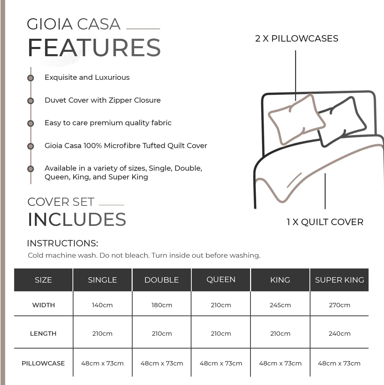 Premium 100% Brushed Microfiber Tufted Quilt Cover Set (3Pcs) - King Size, Beige - Soft & Breathable Bedding for Luxurious Comfort - Perfect for Master Bedrooms, Guest Rooms & Hotels