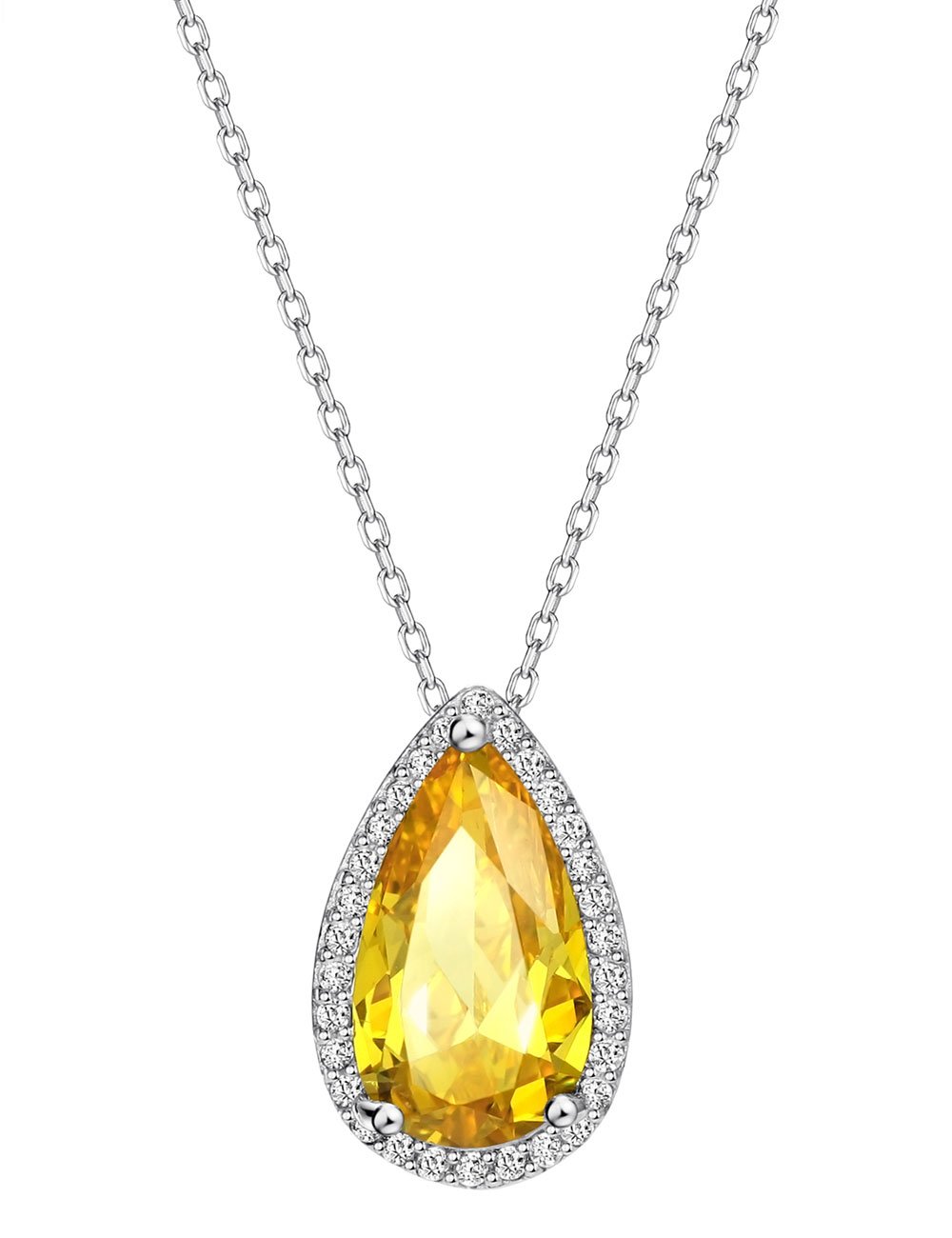 925 Sterling Silver Teardrop Citrine Pendant Necklace for Women - Cubic Zirconia Accent, Elegant Dainty Jewelry Gift for Birthday, Anniversary & Everyday Wear