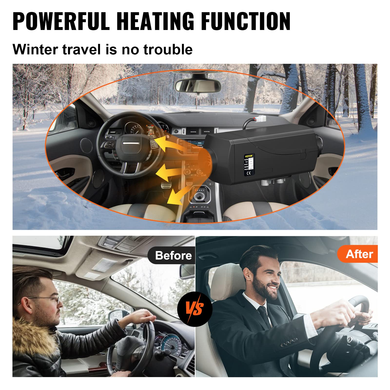 VEVOR 5KW Diesel Heater with Remote Control & LCD Display - Portable Low Noise Diesel Air Heater for Cars, SUVs, RVs, Trailers, Campers, Boats & Garages | Fast Heating Parking & Bunk Heater for Winter Camping, Road Trips & Outdoor Adventures