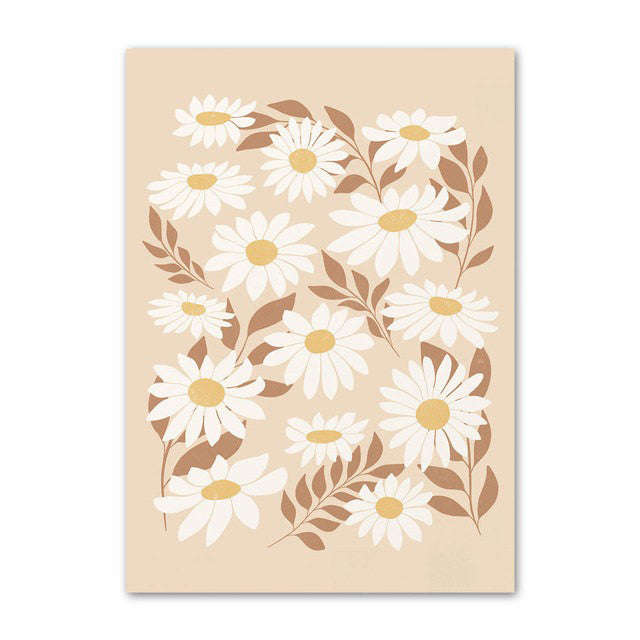 Pastel Brown Floral Canvas Wall Art Prints - Aesthetic Home Decor for Living Room, Bedroom & Office