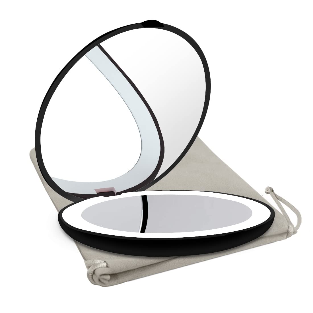 LED Travel Makeup Mirror with 1x/10x Magnification - Portable Folding Round Mirror with Dual-Sided Illumination - Perfect for Home, Travel & Professional Makeup Application