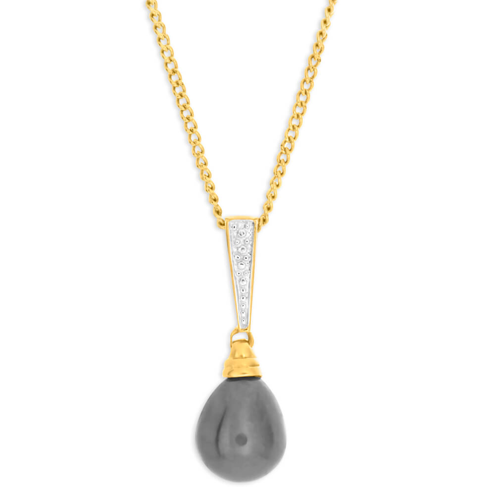 9ct Yellow Gold Black Freshwater Pearl Pendant Necklace for Women - Elegant Jewelry Gift for Birthday, Anniversary & Special Occasions