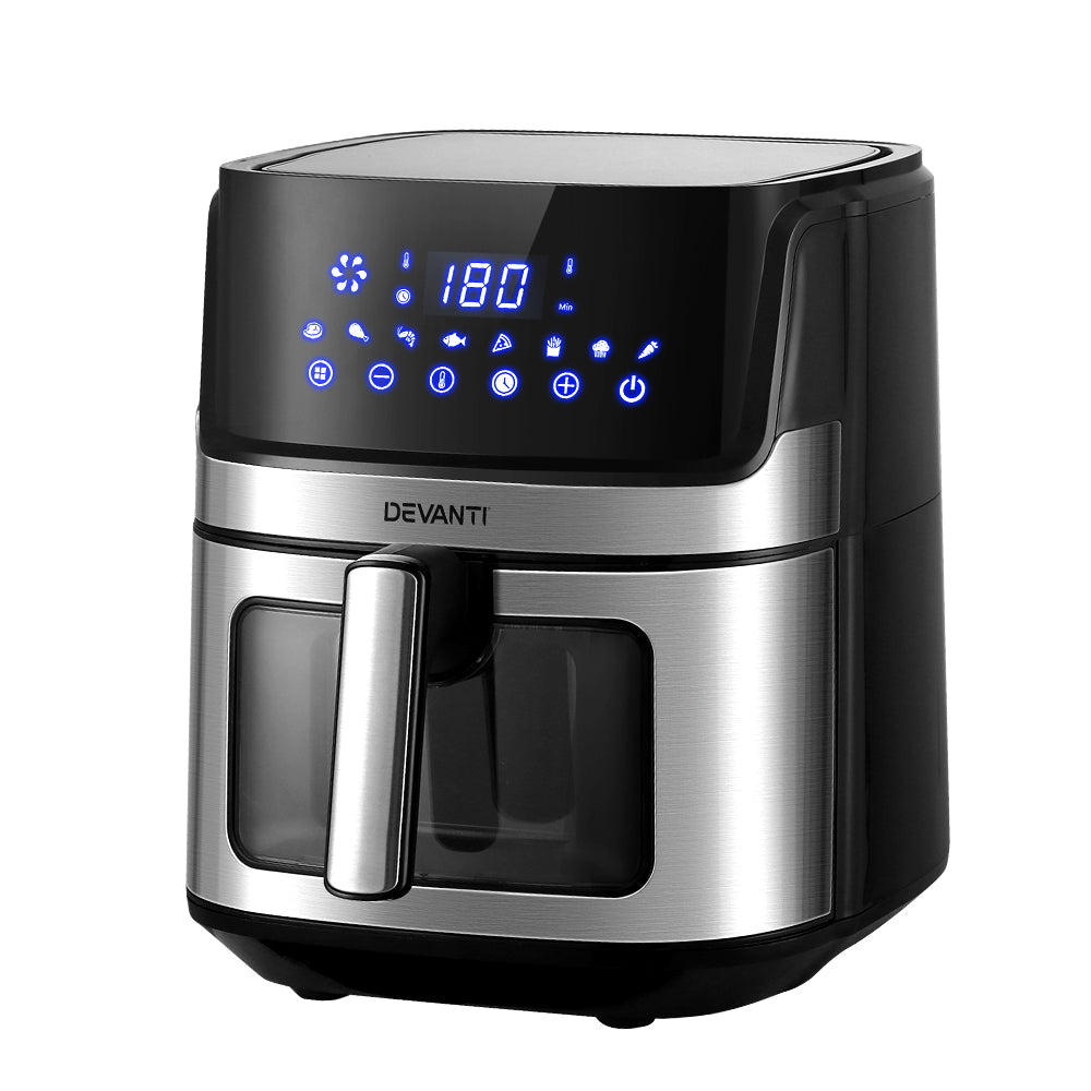Devanti 6.5L Digital Air Fryer with LCD Display & Clear View Window - Perfect for Healthy Frying, Baking, Roasting & Reheating at Home