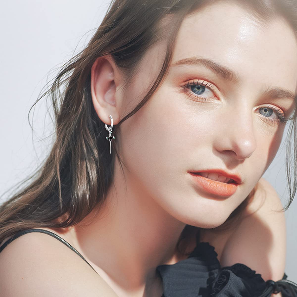 Sterling Silver Cross Hoop Earrings for Women, Men, Girls & Boys - Dangling Sword Cross Jewelry Gifts for Everyday Wear, Parties & Special Occasions