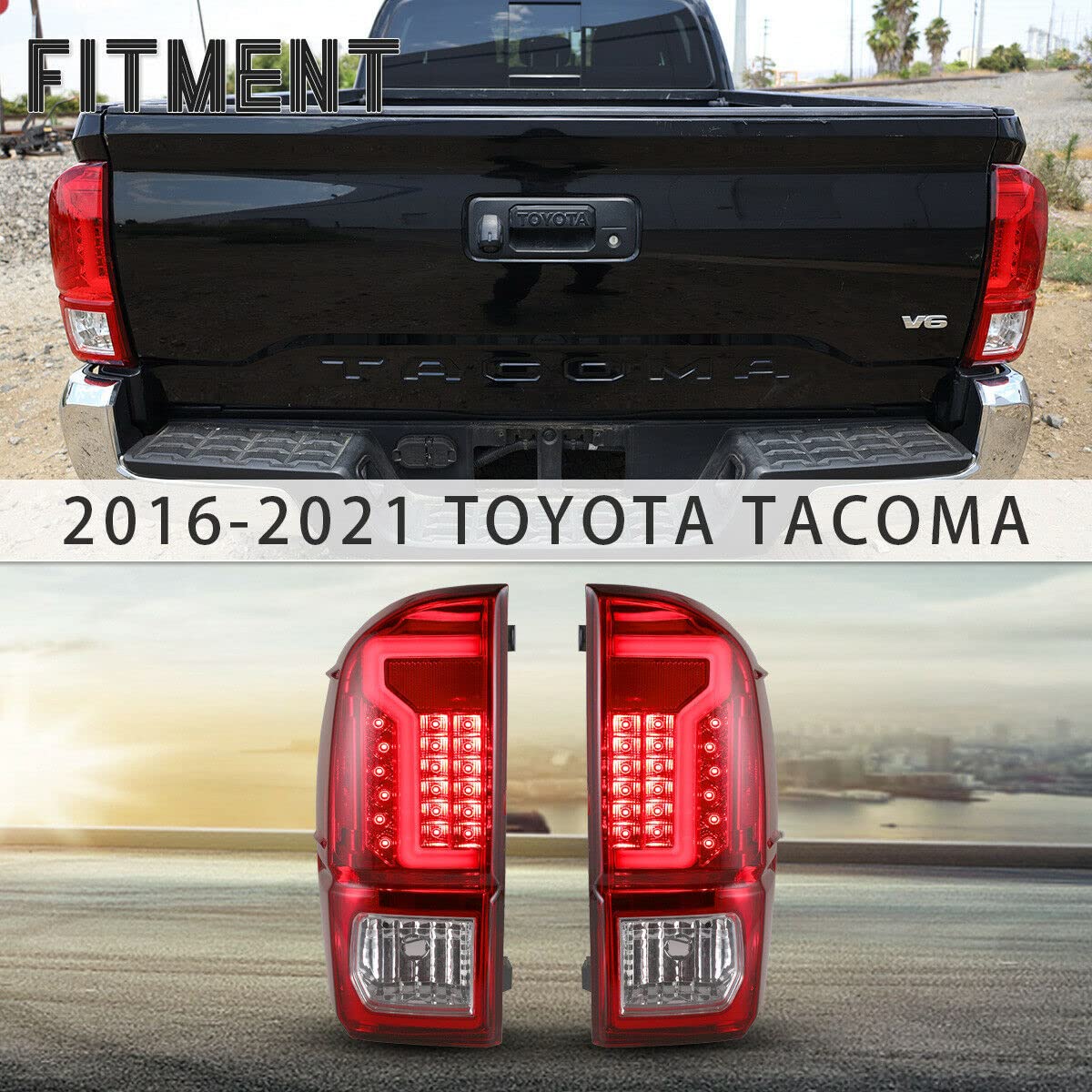 ROXX LED Tail Lights for 2016-2022 Toyota Tacoma - Black/Red Lens Tube Bar Taillights | Waterproof & Durable Replacement | Perfect for Off-Roading, Night Driving & Custom Truck Upgrades