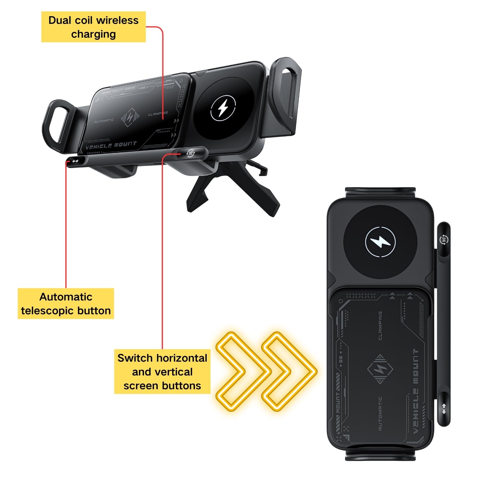 **15W Wireless Car Charger Mount for Samsung Galaxy Z Fold 5/4/3/2 & iPhone 16 Pro Max/15/14/13 - Fast Charging Phone Holder with Vent Clip - Perfect for Folding Screen Phones & Long Road Trips**