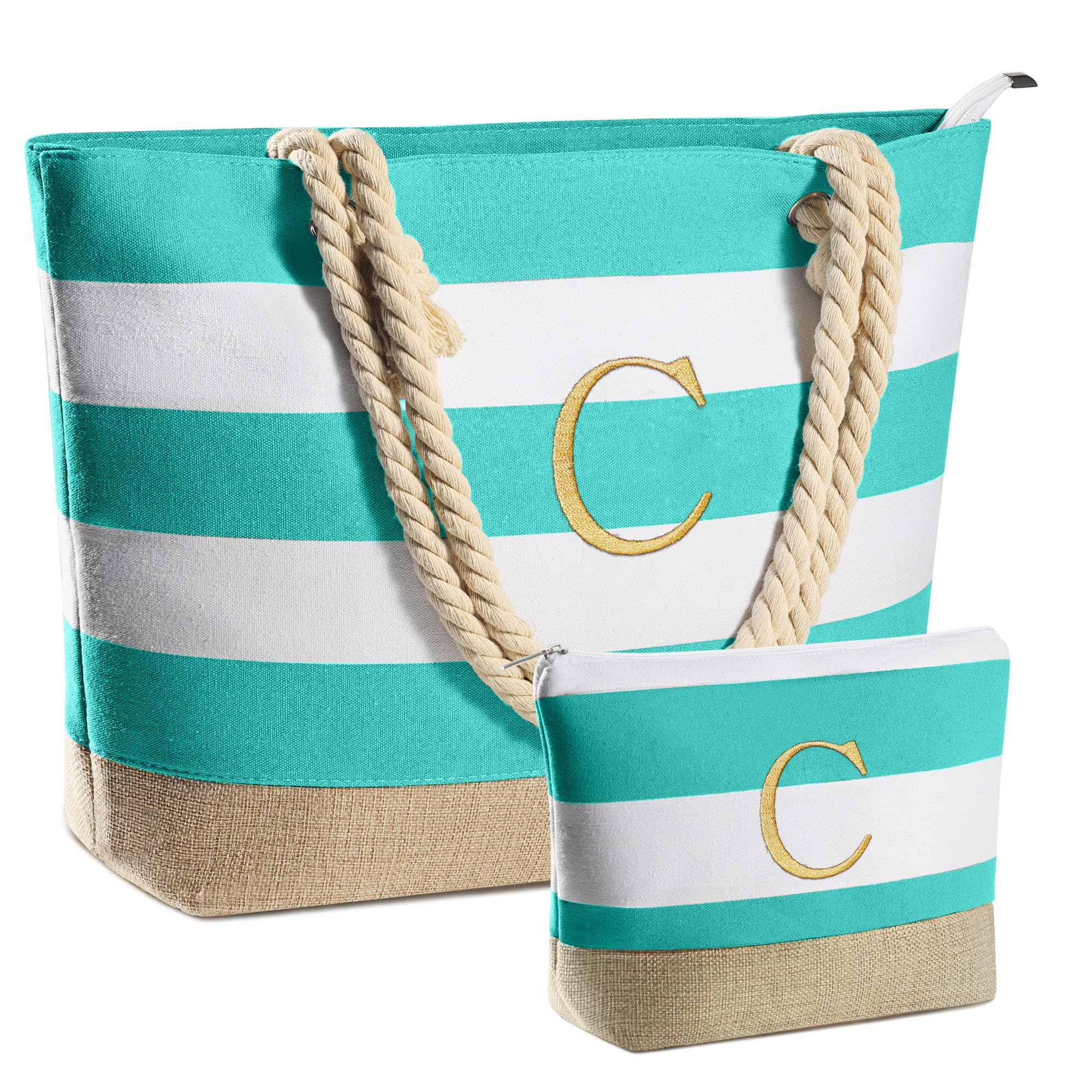 YOOLIFE Waterproof Canvas Beach Tote Bag for Women - Large Travel Tote with Zipper, Pool & Beach Essentials Bag - Perfect for Vacation, Swimming, Summer Outings (Great Birthday Gift for Her)