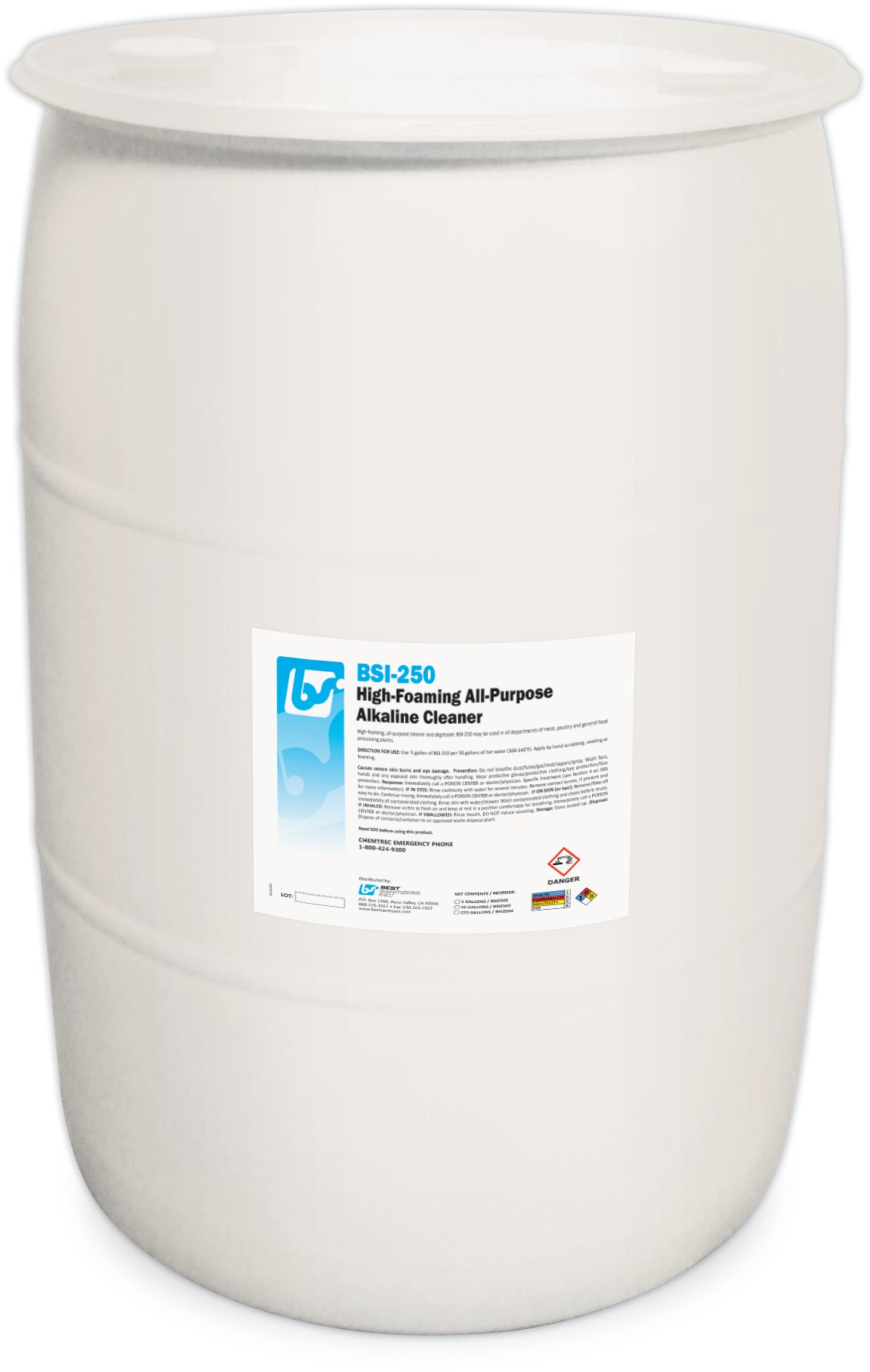 BSI 250 High Foaming All Purpose Alkaline Cleaner - 55 Gallon Drum (1/Each) | Industrial Strength Degreaser for Commercial Kitchens, Auto Shops & Heavy Equipment Cleaning