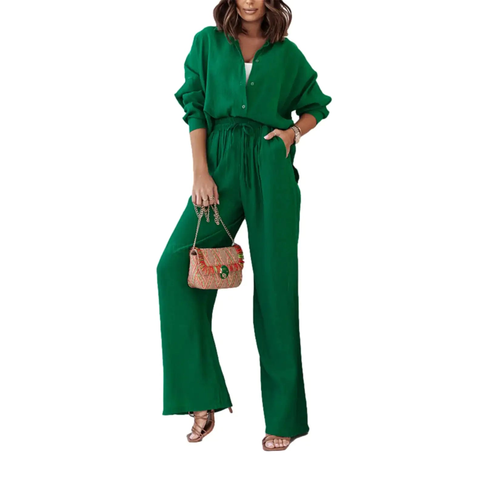 Stylish 2-Piece Women's Outfit Set - Comfortable Blouse & Pants for Work, Casual Wear & Daily Fashion | Trendy Matching Top and Bottom Set