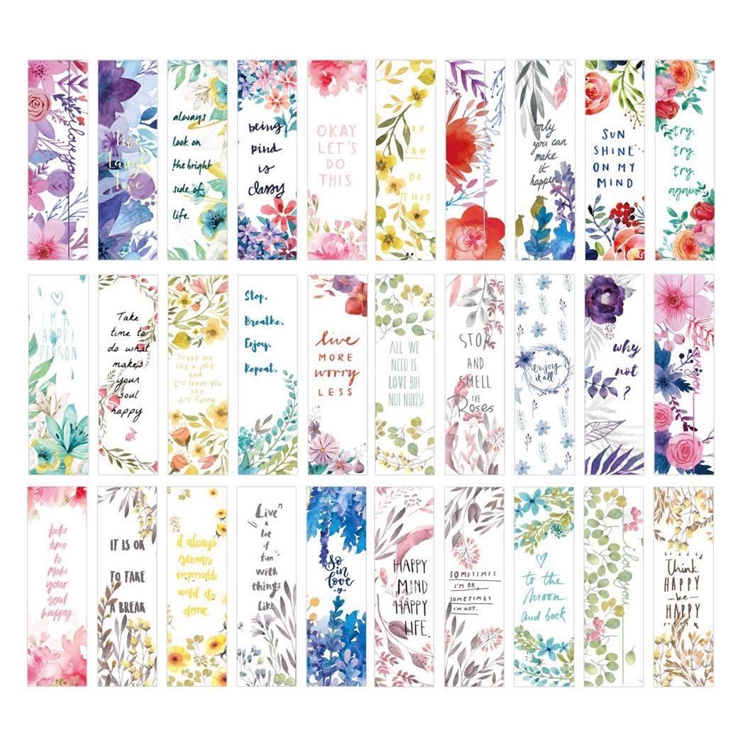 MJartoria 30 Pack Cute Retro Bookmarks for Kids - Colorful Funny Inspirational Bookmarks Bulk Set for Students, Adults (Purple Spring Flowers with Motivational Quotes) - Perfect for School, Reading, Gifts & Book Lovers