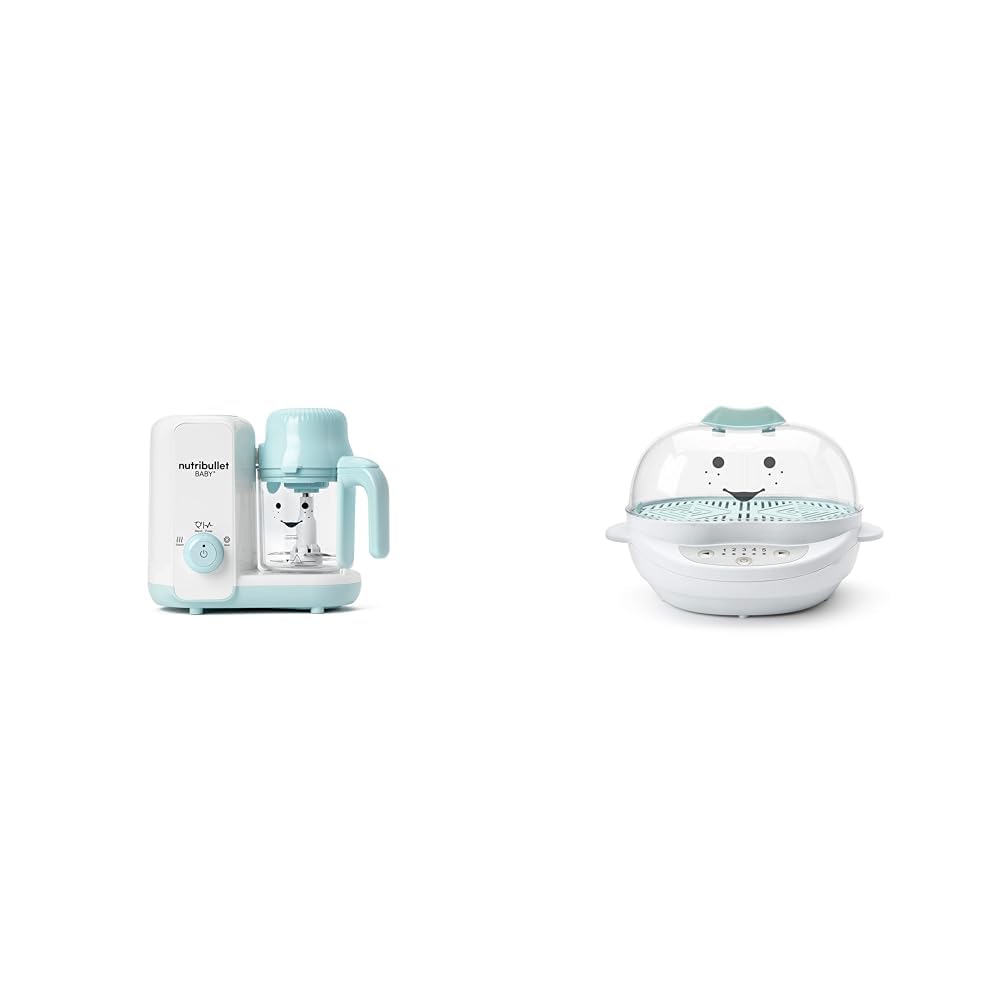 Nutribullet Baby Food Maker - 2-in-1 Steamer and Blender for Homemade Baby Food | White & Blue | Compact Size 10.63 x 7.21 x 7.56 inches | Perfect for Making Fresh Purees, Steaming Vegetables & Preparing Healthy Meals for Infants