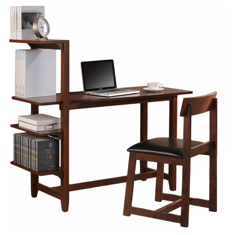 Washington Writing Desk with Side Shelf and Chair - Home Office Furniture for Study, Work & Writing | Compact Computer Desk with Storage Shelf & Matching Chair for Small Spaces