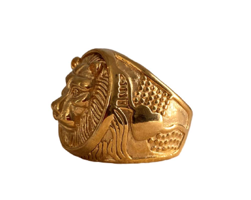 14K Solid Gold Lion Head Pinkie Ring for Men - Vintage Retro Mythology Lion King Design, Wedding Band, Promise Ring, Engagement Jewelry - Perfect Gift for Him, Anniversary & Special Occasions