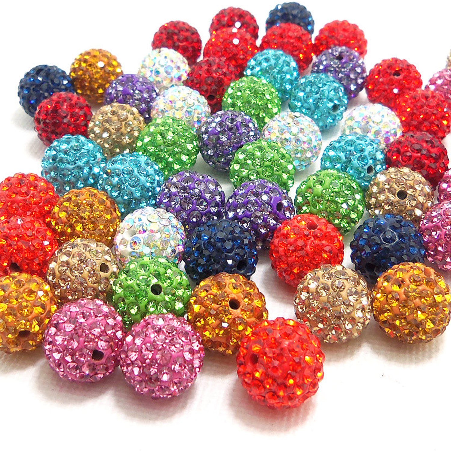 RUBYCA 12mm Pave Czech Crystal Disco Ball Clay Beads for Shamballa Bracelets (100pcs, 30 Colors Mixed) - DIY Jewelry Making, Friendship Bracelets, Boho Accessories Crafting