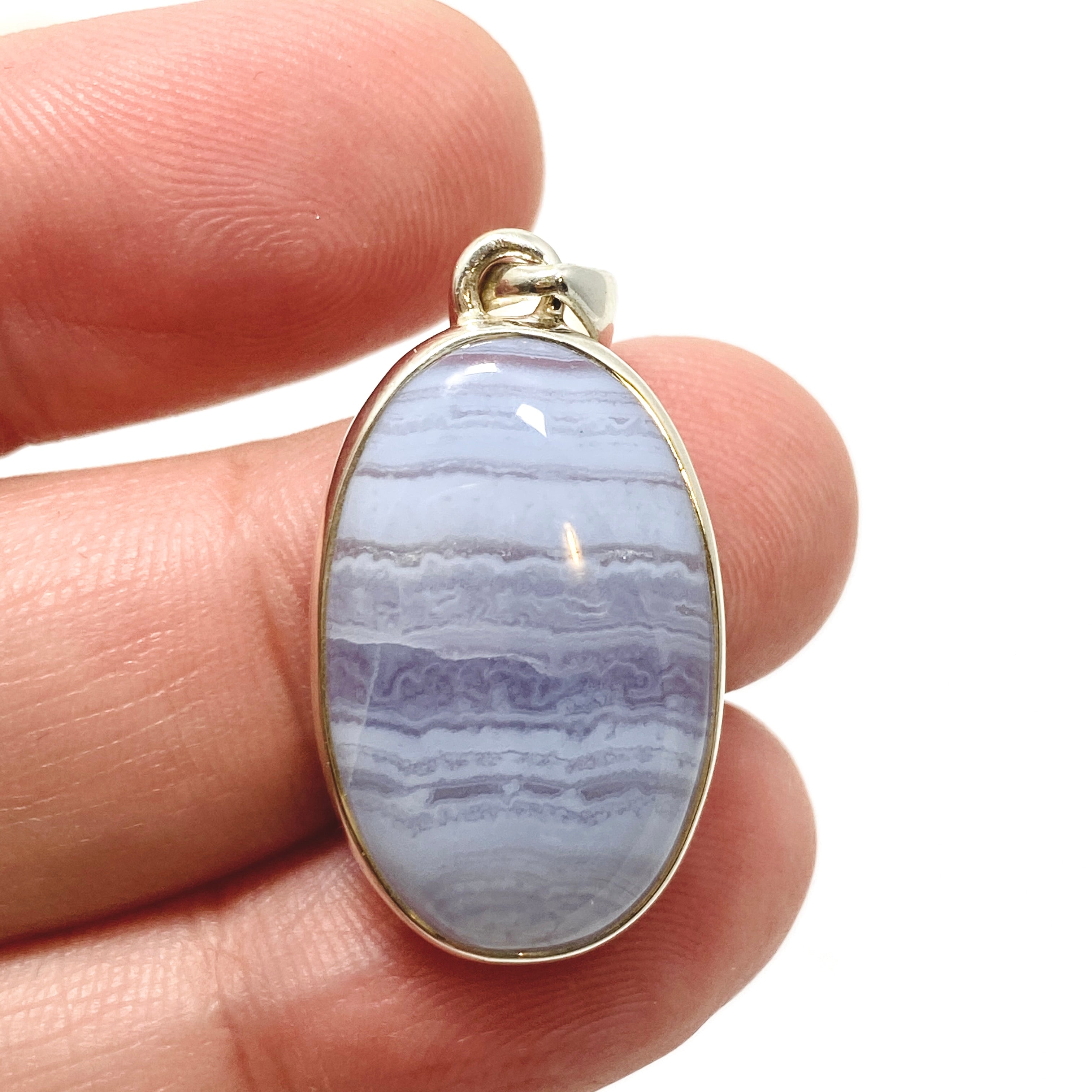 Blue Lace Agate Oval Cabochon Pendant KPGJ4820 - Natural Stone Jewelry for Women, Healing Crystal Necklace - Perfect for Meditation, Yoga & Spiritual Gifts