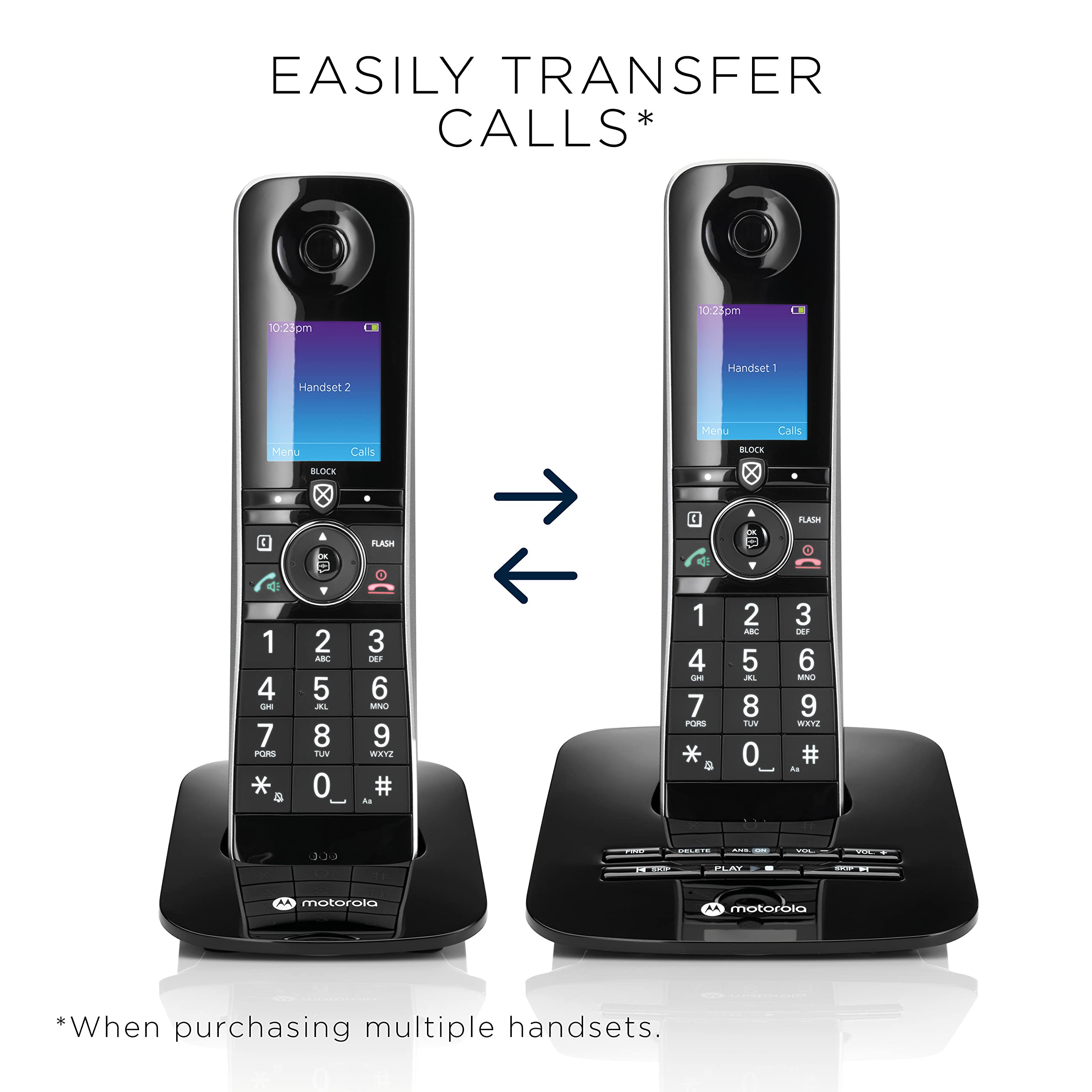 Motorola D8713 Cordless Phone System with 3 Digital Handsets, Bluetooth Connectivity, Caller ID, Call Block & Answering Machine - Black | Ideal for Home & Small Business Office Use