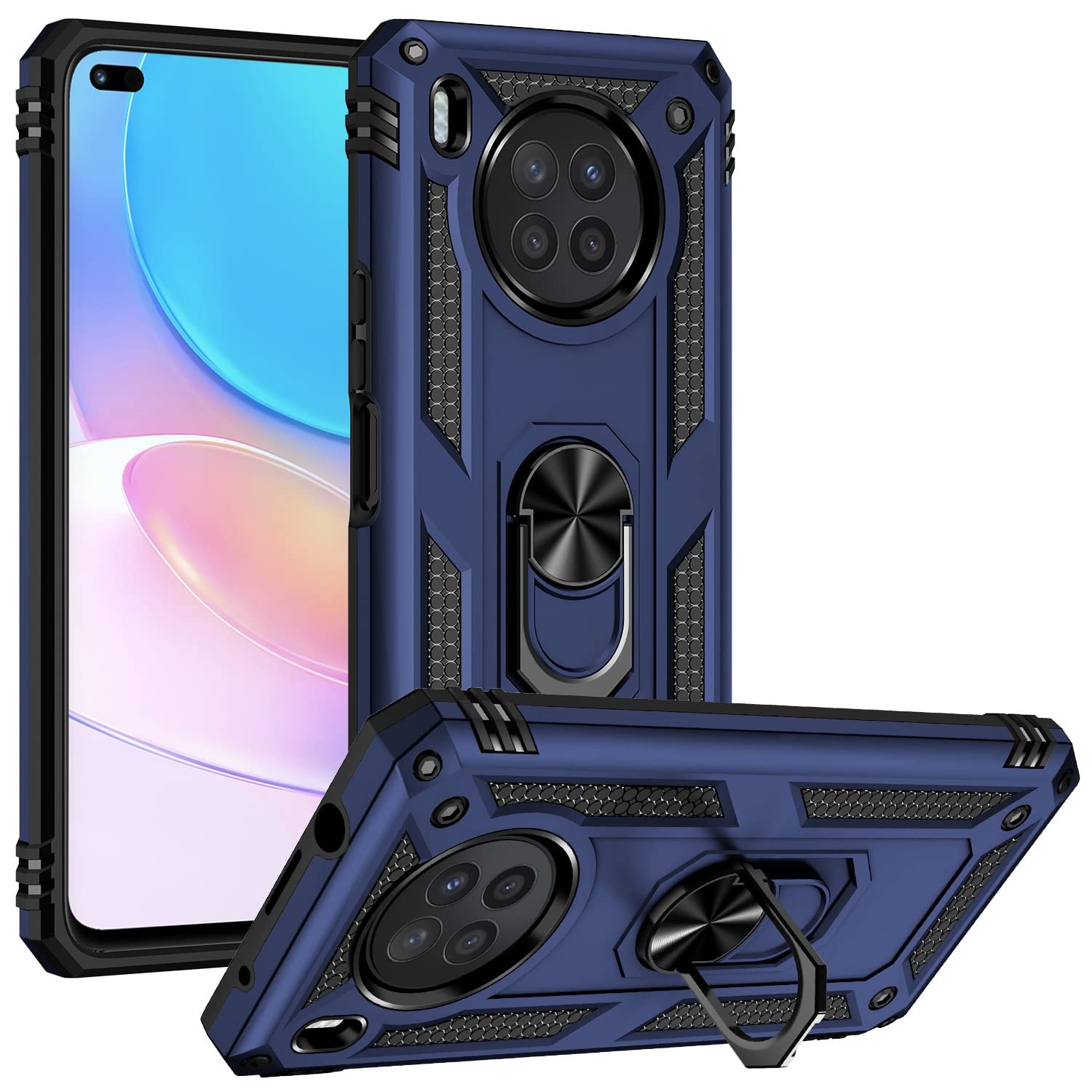 Premium Magnetic Ring Holder Shockproof Phone Case for Huawei Nova 8i - Heavy Duty Protection, Anti-Scratch & Anti-Fingerprint (Blue) - Perfect for Work, Travel & Outdoor Activities