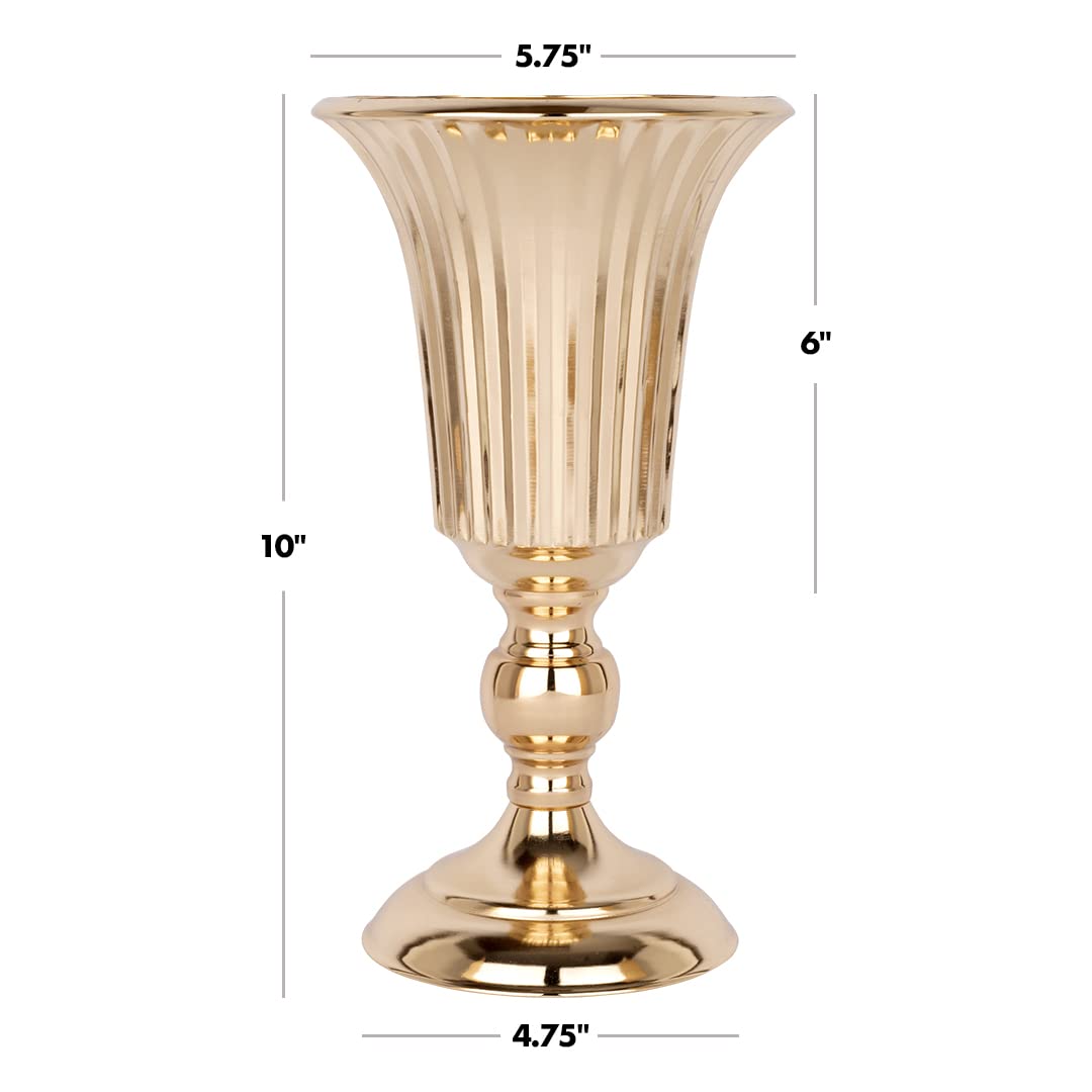 Koyal Wholesale Ribbed Metal Trumpet Vases - Elegant Copper Flower Vases Set of 10 for Wedding Centerpieces, Home Decor & Table Arrangements