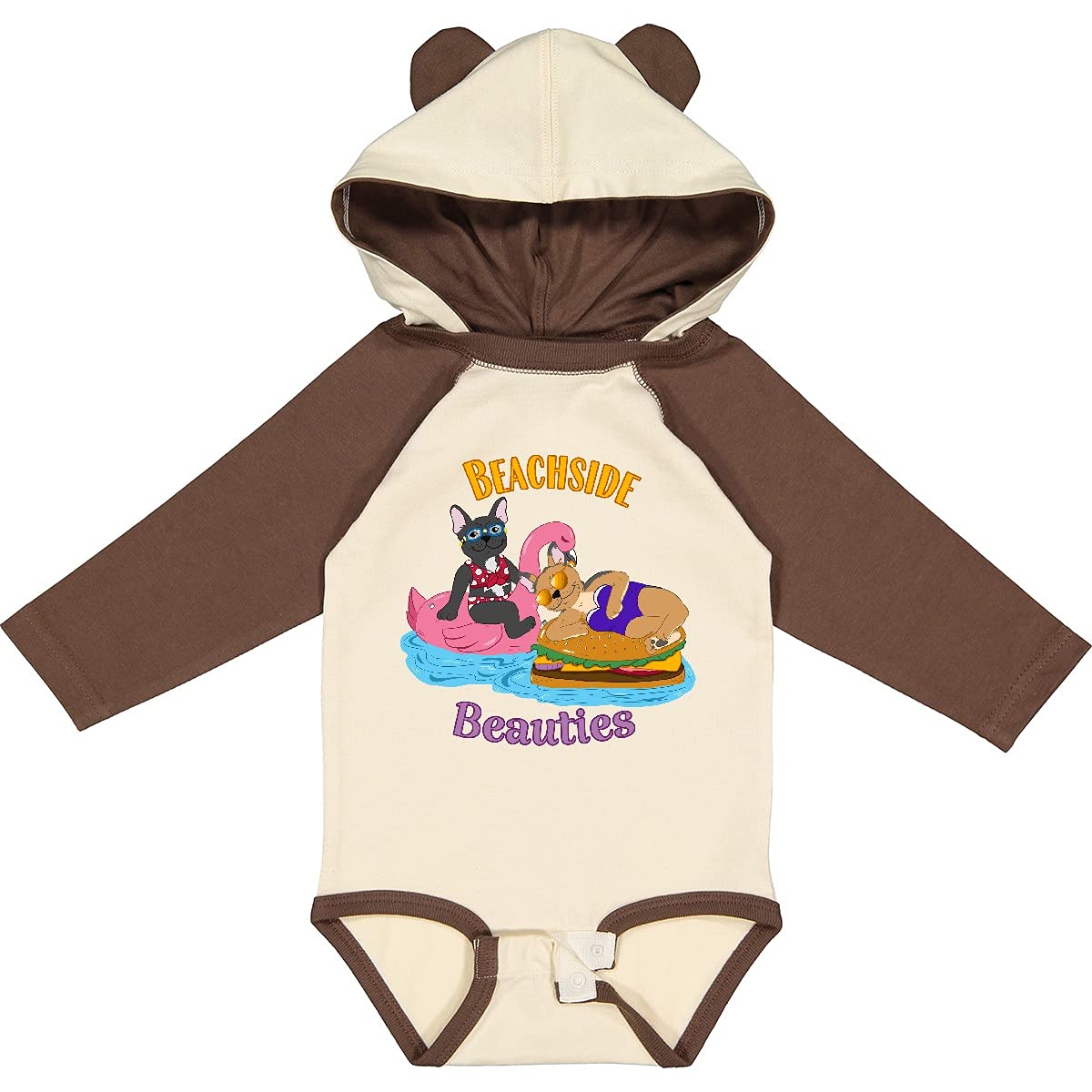 Inktastic Beachside Beauties Cute French Bulldogs on Pool Long Sleeve Baby Bodysuit - Perfect for Beach Vacations, Pool Parties & Summer Photoshoots