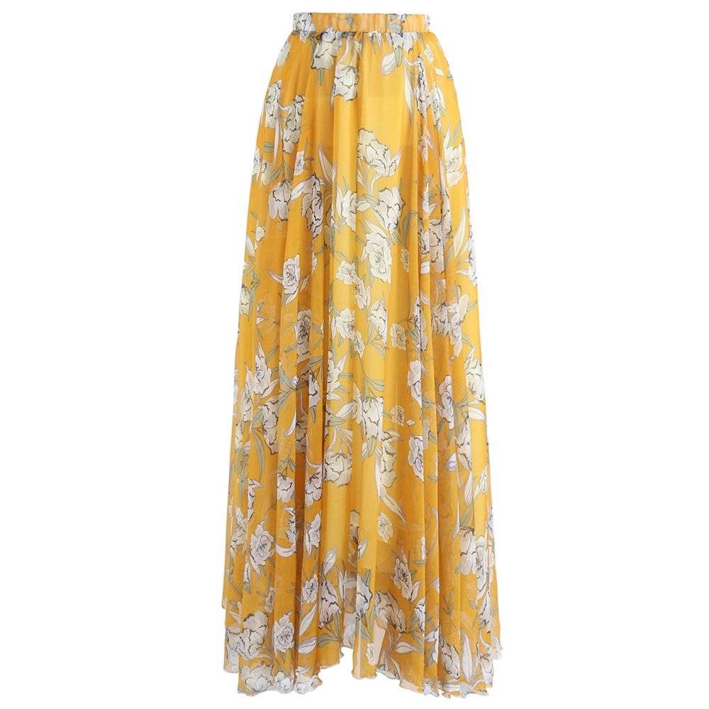 CHICWISH Women's Floral Maxi Skirt - Watercolor Flower Print Chiffon Slip Dress for Summer Beach, Vacation & Boho Style Outfits