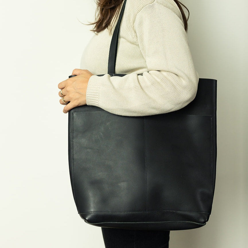 Premium Genuine Leather Tote Bag for Women - Stylish & Durable Black Handbag - Perfect for Work, Travel & Everyday Use