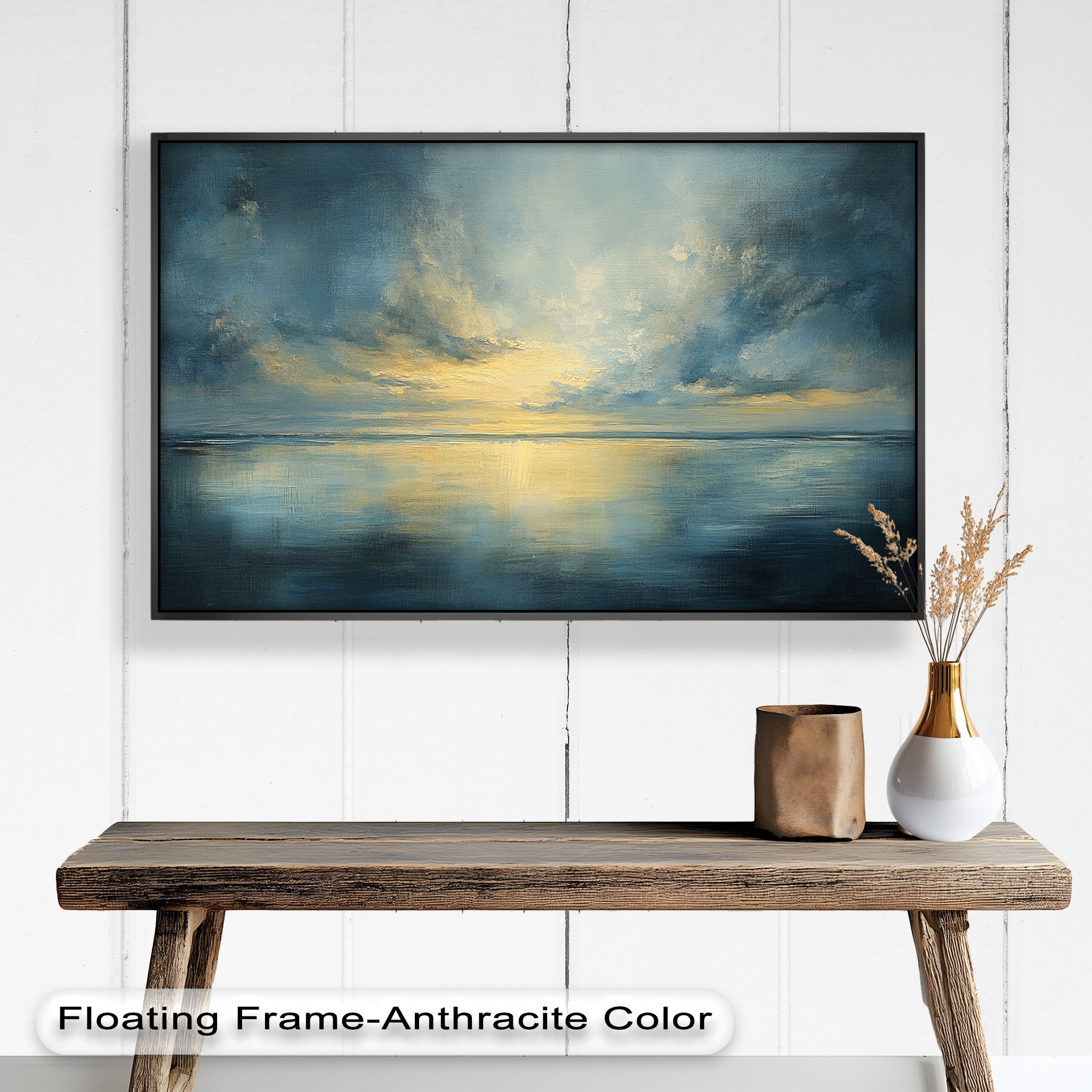 Coastal Wall Art - Sunset Reflection Seascape Oil Painting for Beach House Decor | Handmade Ocean Landscape Artwork | Living Room, Bedroom & Office Wall Decor