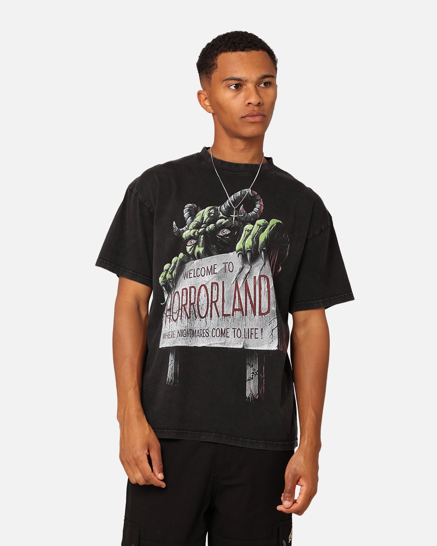 Vintage Goosebumps Horror Land Graphic T-Shirt - American Thrift Black Washed Cotton Tee for Horror Fans & 90s Nostalgia | Perfect for Halloween, Cosplay & Retro Fashion