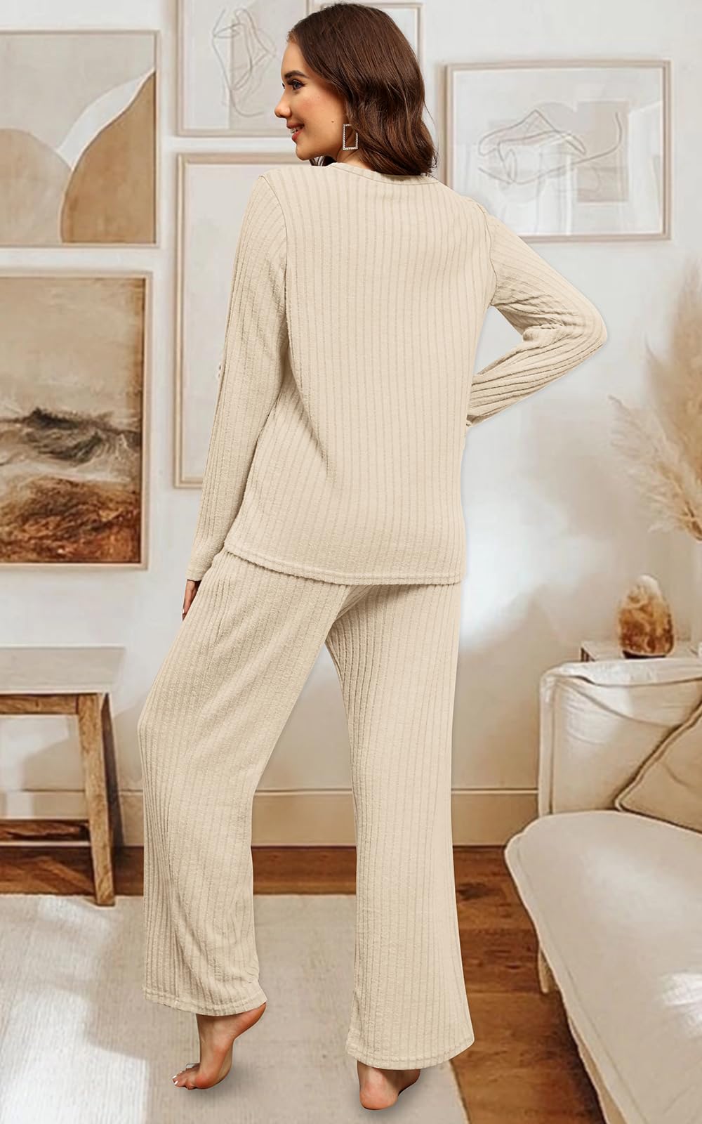 WIHOLL Women's Two Piece Lounge Set - Cozy Sweater & Pants Loungewear with Pockets | Soft Casual Outfit for Home, Travel & Relaxation