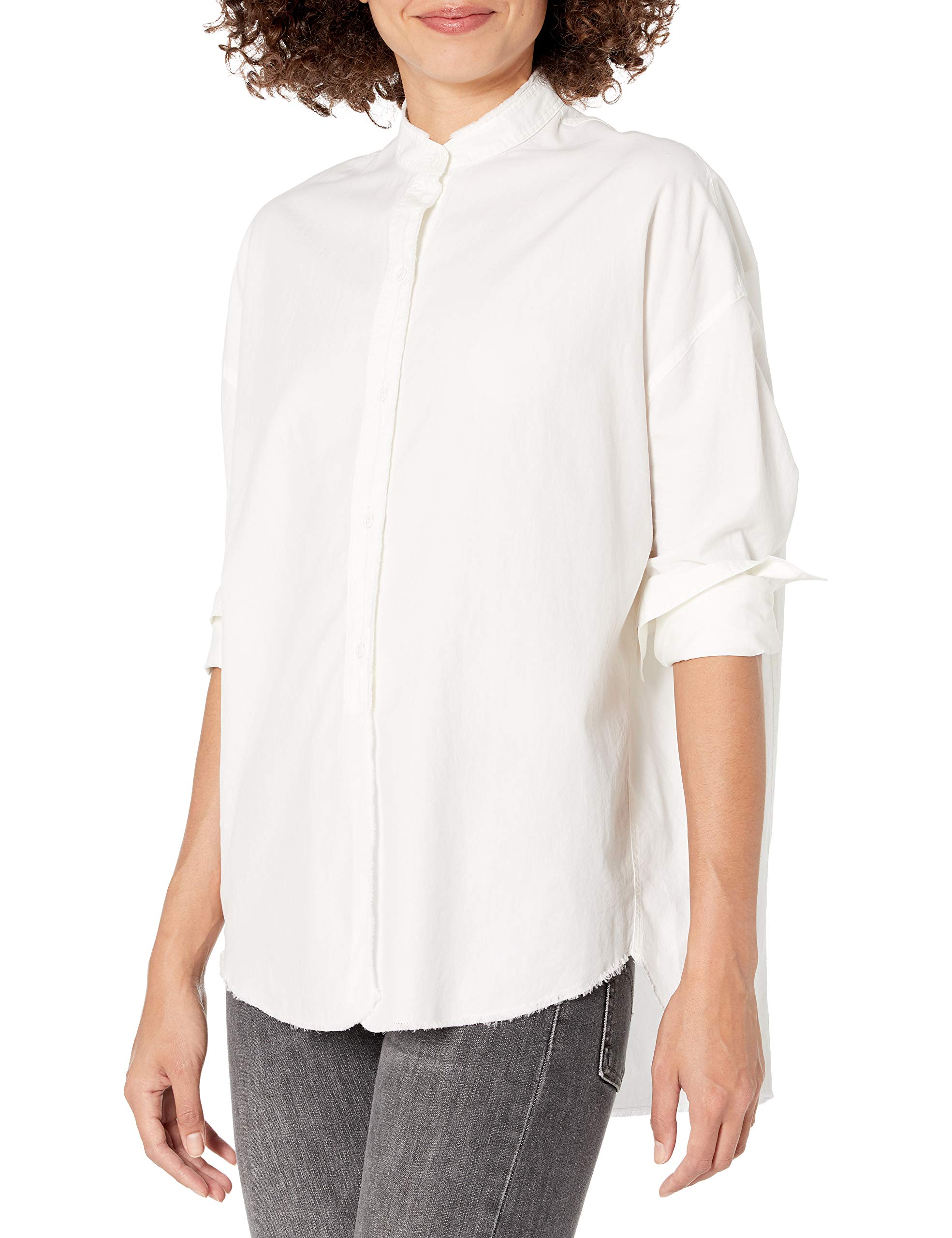 Vince Women's Raw Edge Oversized Long Sleeve Shirt - Soft Cotton Button Down Blouse for Casual & Office Wear